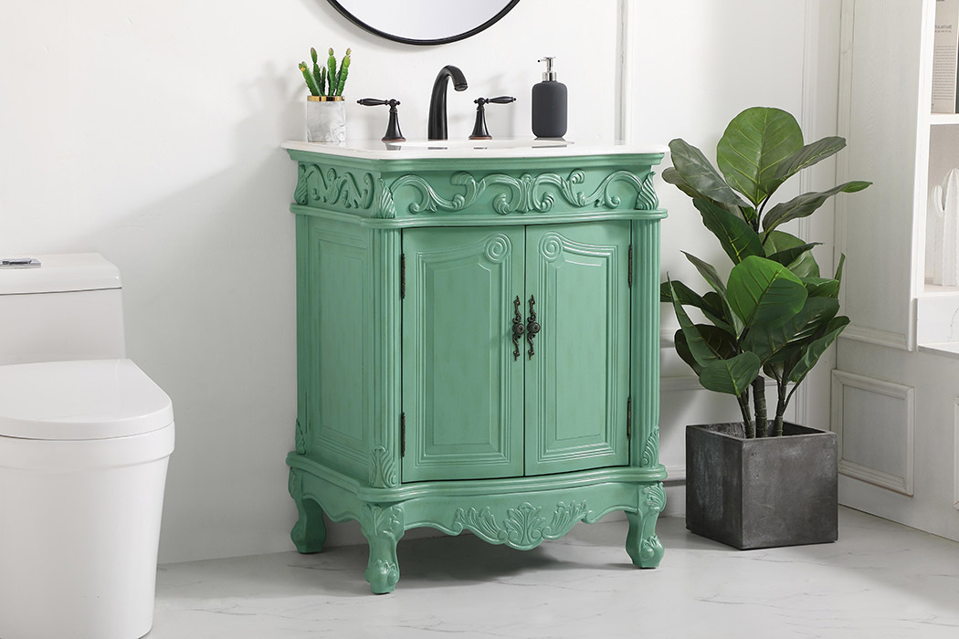 Elegant Vanity Cabinet 2 Door - Vintage Mint, L 27" (VF-1008VM)