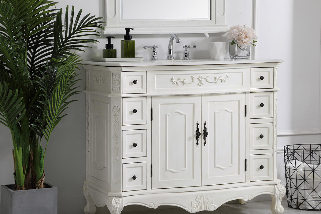 Elegant Danville Wide Vanity Set - Antique White, L 42" (VF10142AW)
