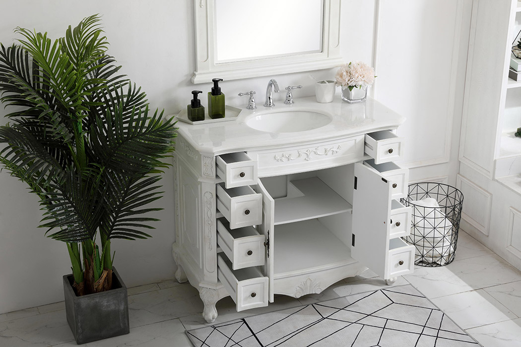Elegant Danville Wide Vanity Set - Antique White, L 42" (VF10142AW)