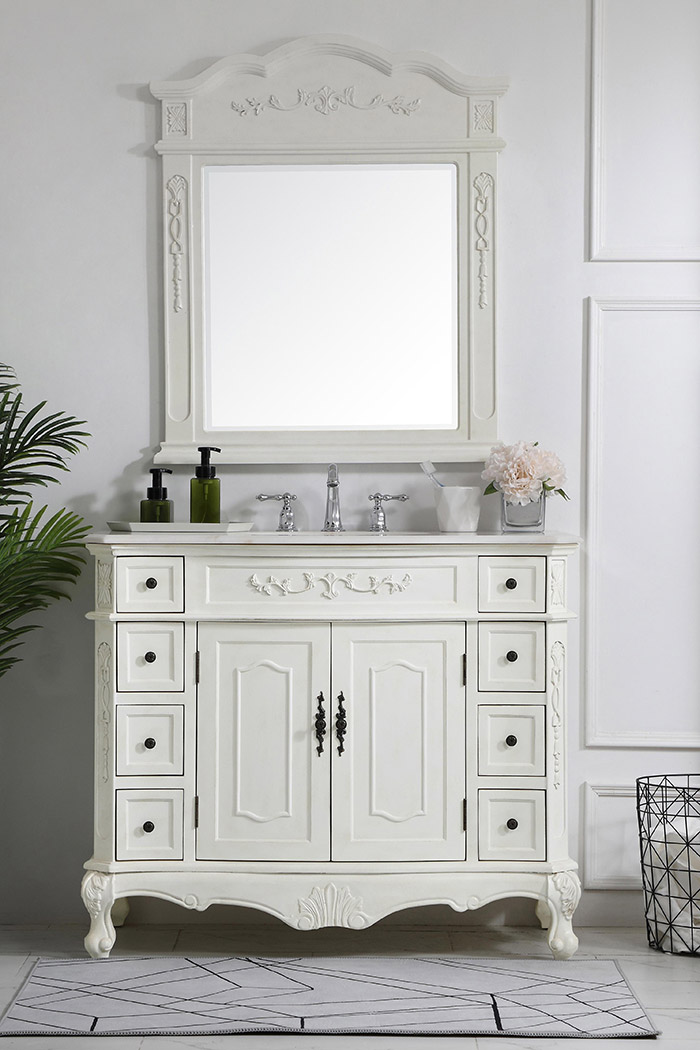 Elegant Danville Wide Vanity Set - Antique White, L 42" (VF10142AW)