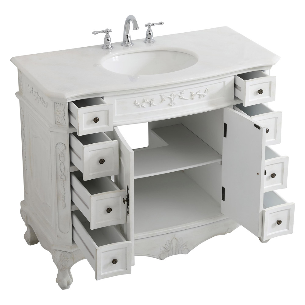 Elegant Danville Wide Vanity Set - Antique White, L 42" (VF10142AW)