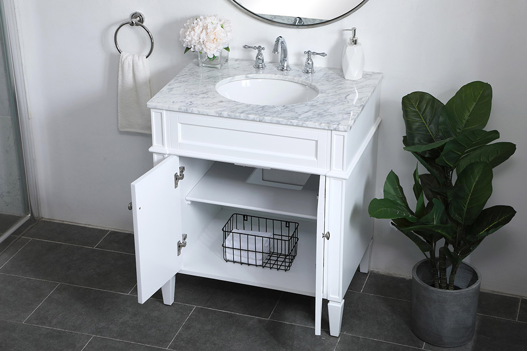 Elegant Single Bathroom Vanity Set - White, L 30" (VF12530WH)