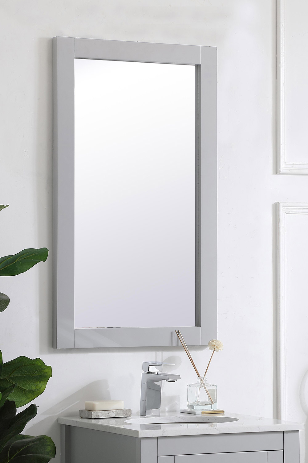 Elegant Wall Mirror - Gray, D 18", H 32" (VM21832GR)