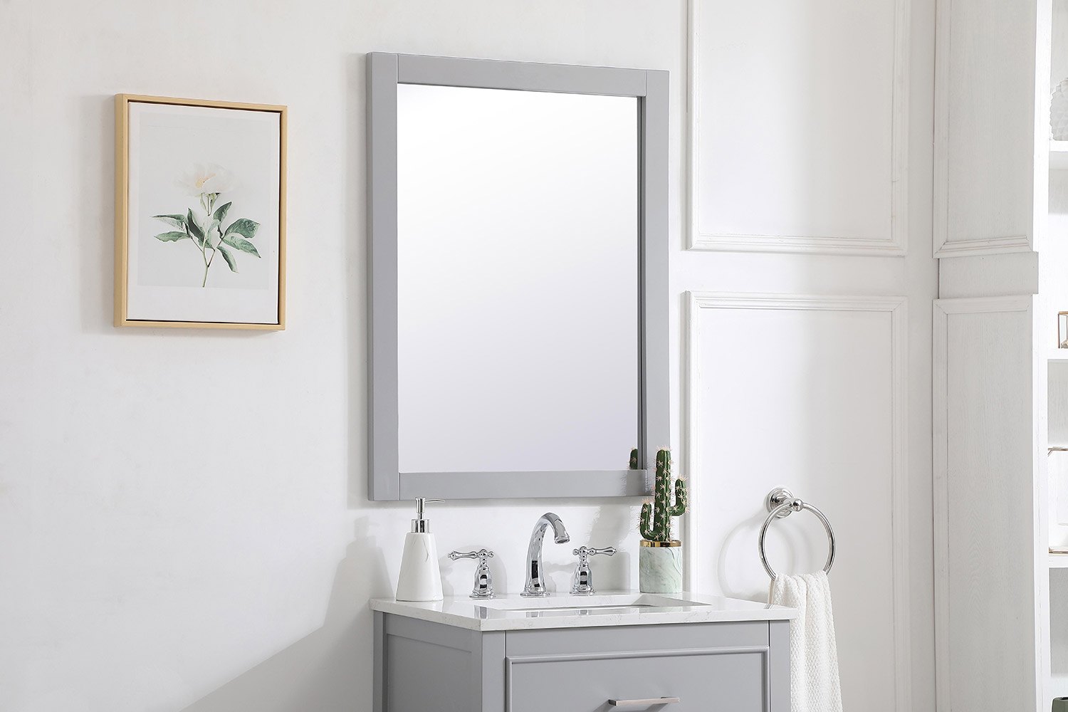 Elegant Wall Mirror - Gray, D 24", H 32" (VM22432GR)