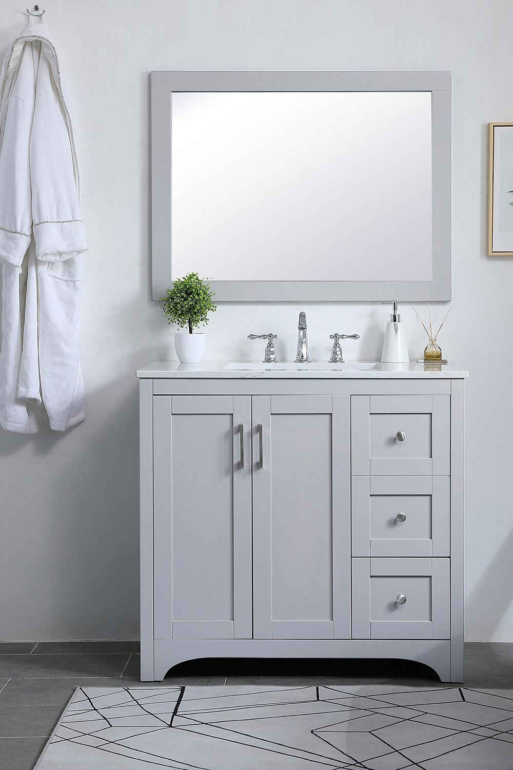 Elegant Wall Mirror - Gray, D 24", H 32" (VM22432GR)