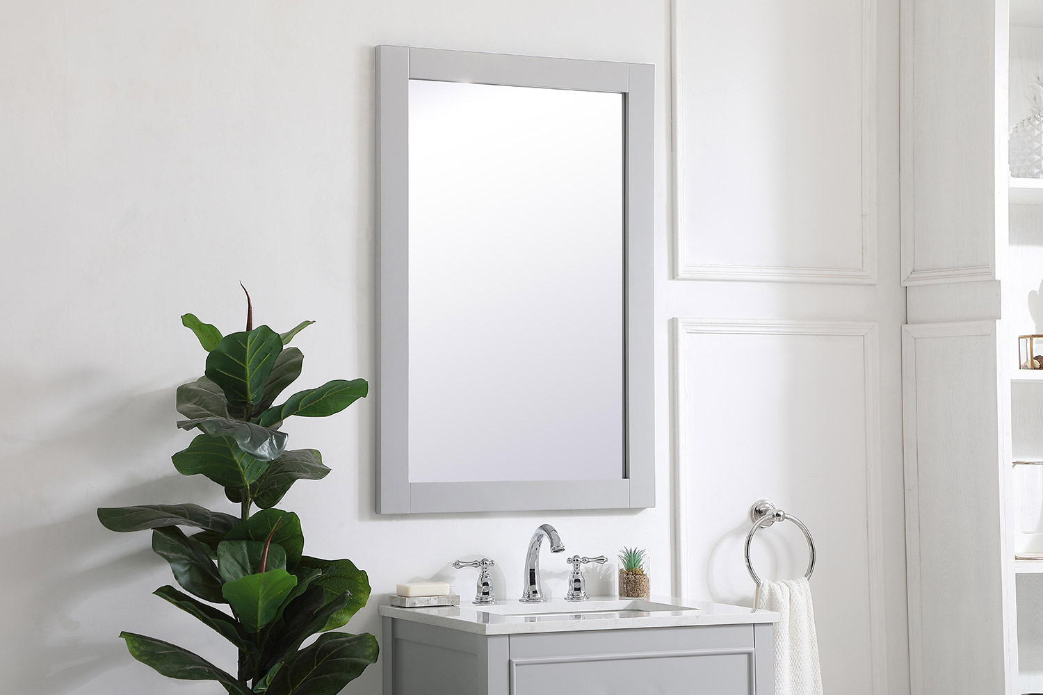 Elegant Wall Mirror - Gray, D 24", H 36" (VM22436GR)