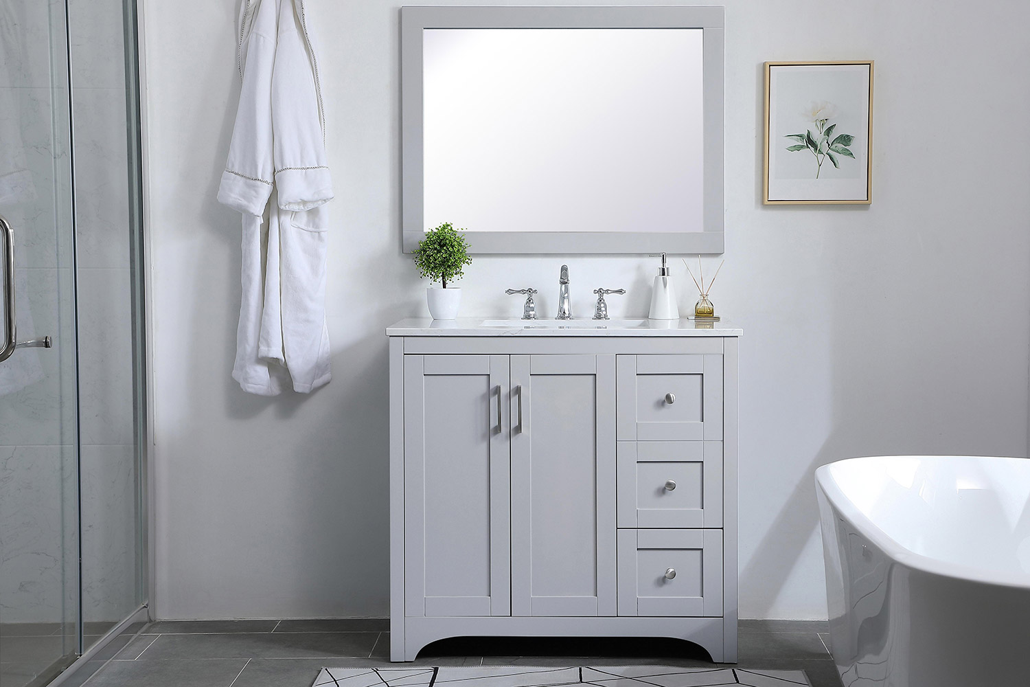 Elegant Wall Mirror - Gray, D 24", H 36" (VM22436GR)