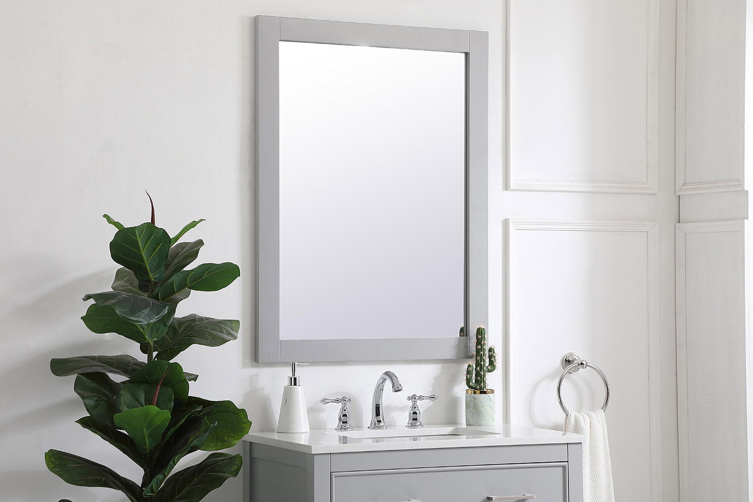 Elegant Wall Mirror - Gray, D 27", H 36" (VM22736GR)