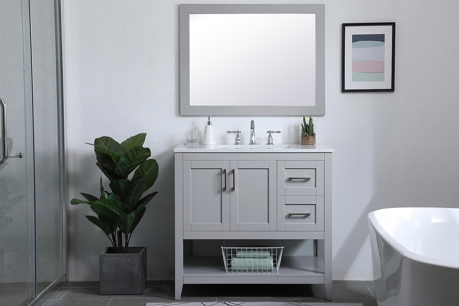 Elegant Wall Mirror - Gray, D 30", H 36" (VM23036GR)