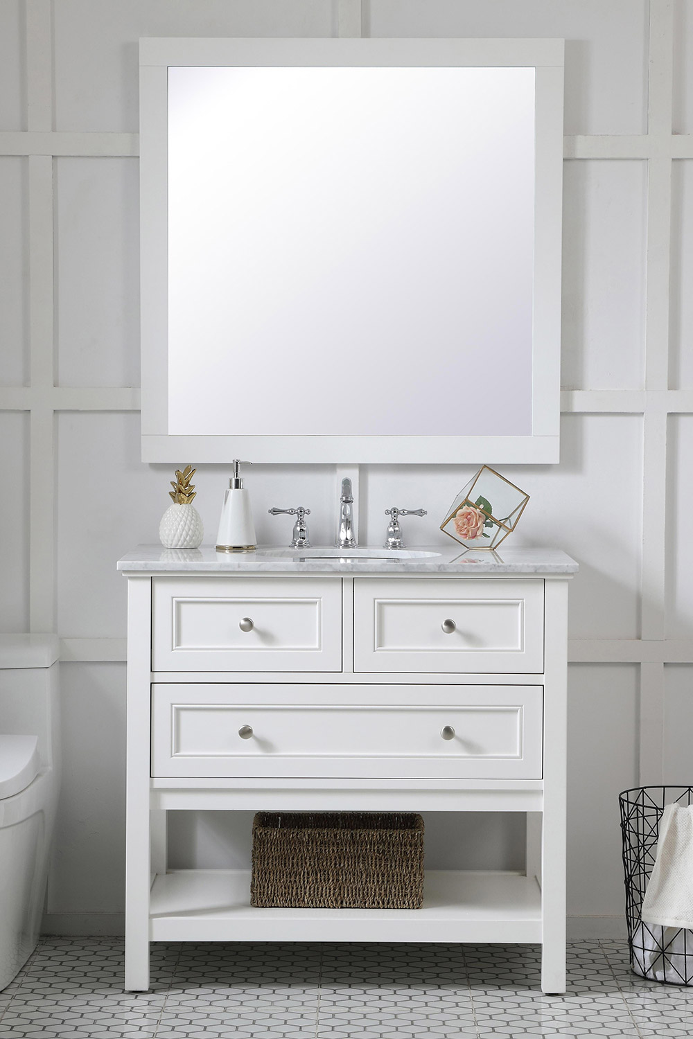 Elegant Wall Mirror - White, D 36", H 36" (VM23636WH)