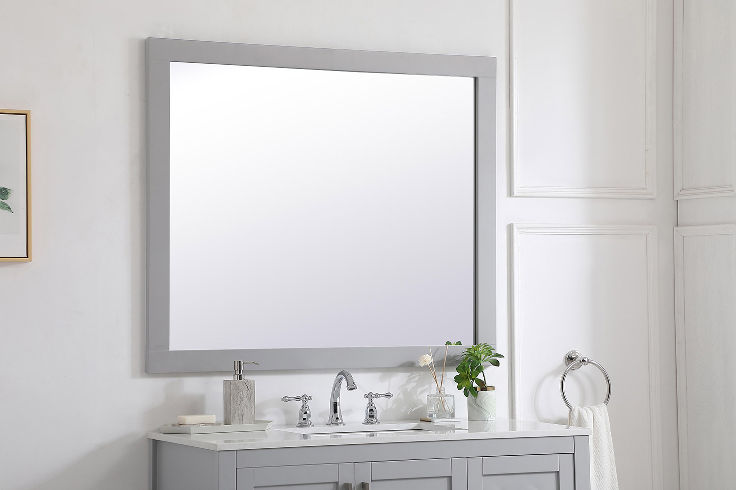 Elegant Wall Mirror - Gray, D 42", H 36" (VM24236GR)