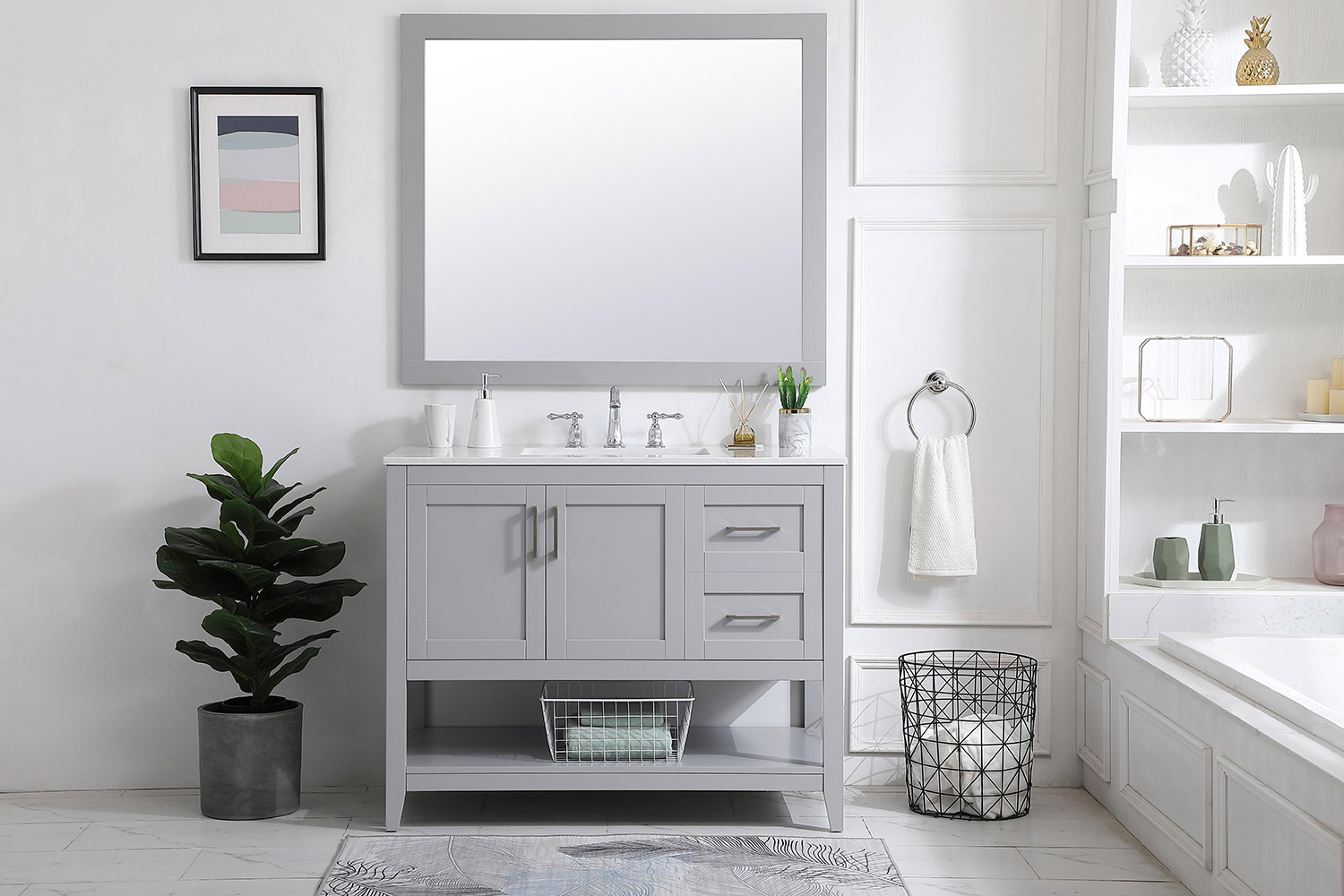 Elegant Wall Mirror - Gray, D 42", H 36" (VM24236GR)