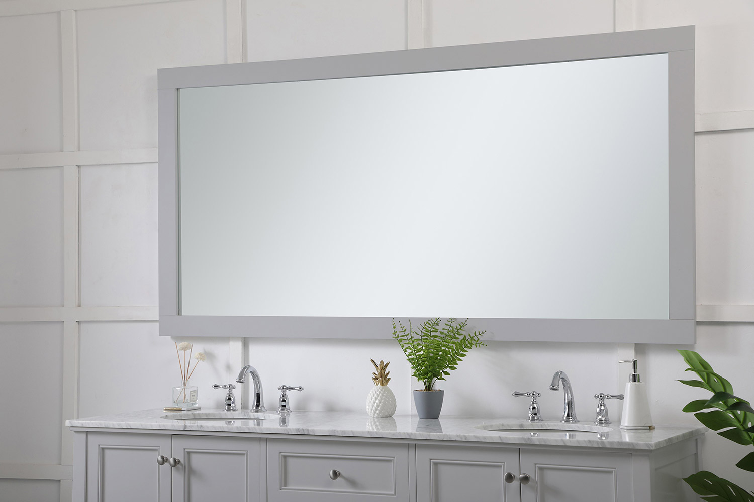 Elegant Wall Mirror - Gray, D 72", H 36" (VM27236GR)
