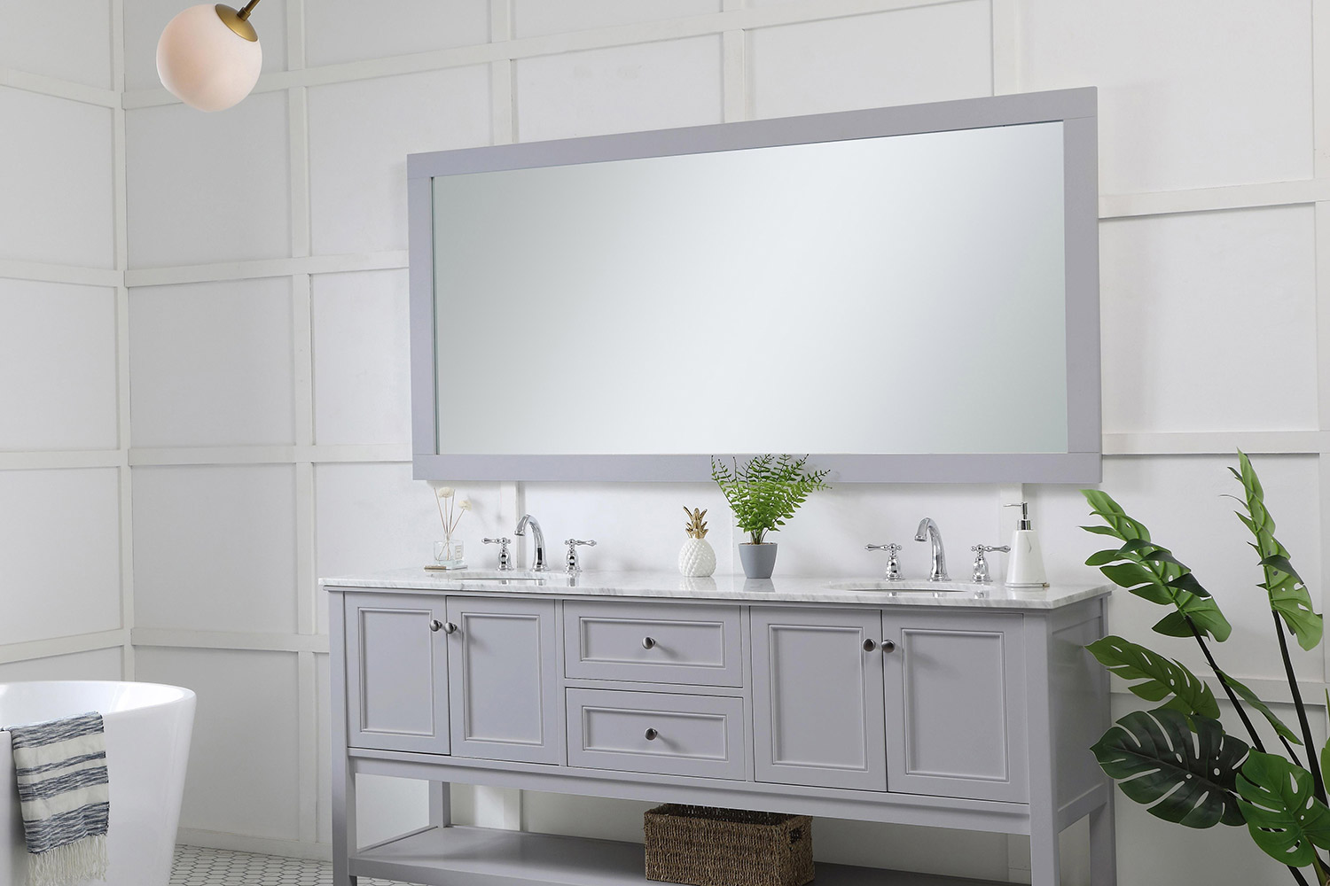 Elegant Wall Mirror - Gray, D 72", H 36" (VM27236GR)