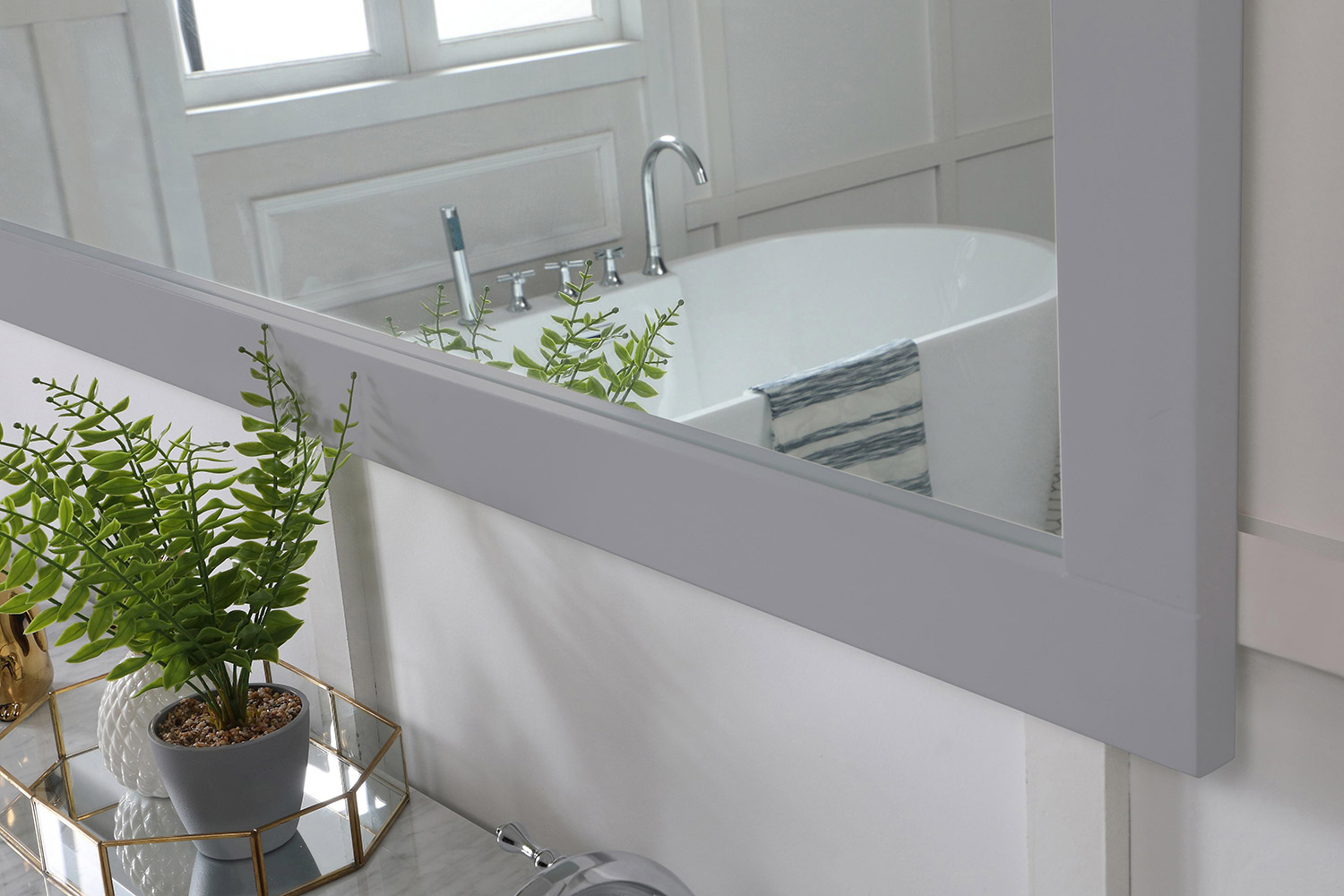 Elegant Wall Mirror - Gray, D 72", H 36" (VM27236GR)