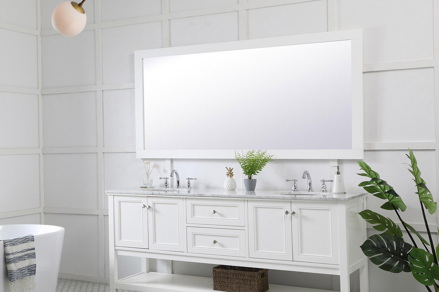 Elegant Wall Mirror - White, D 72", H 36" (VM27236WH)