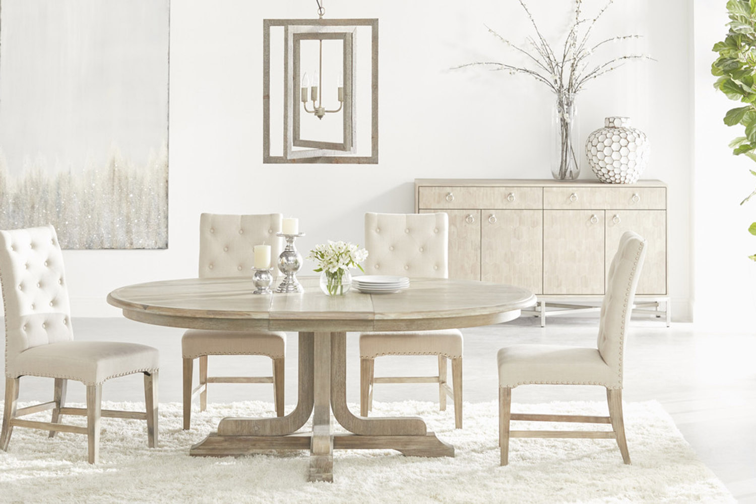 Essentials - Traditions Torrey 60" Round Extension Dining Table in Natural Gray