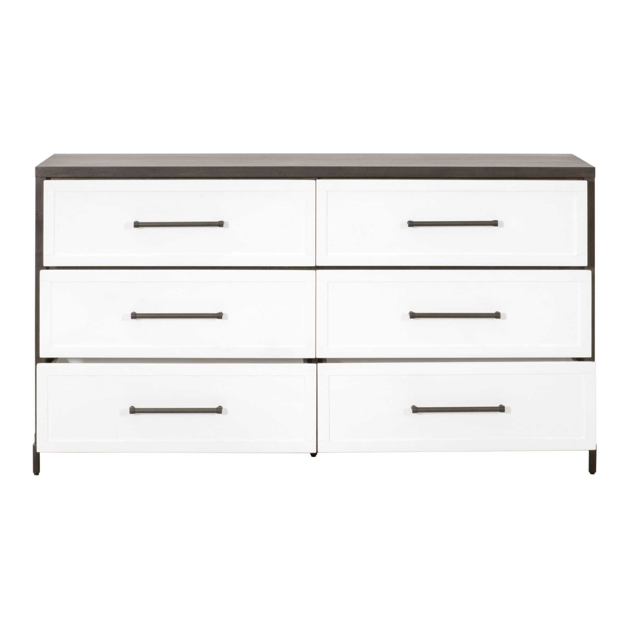 Essentials - Wrenn 6-Drawer Double Dresser in Burnished Brown Acacia, Matte White, Antique Bronze