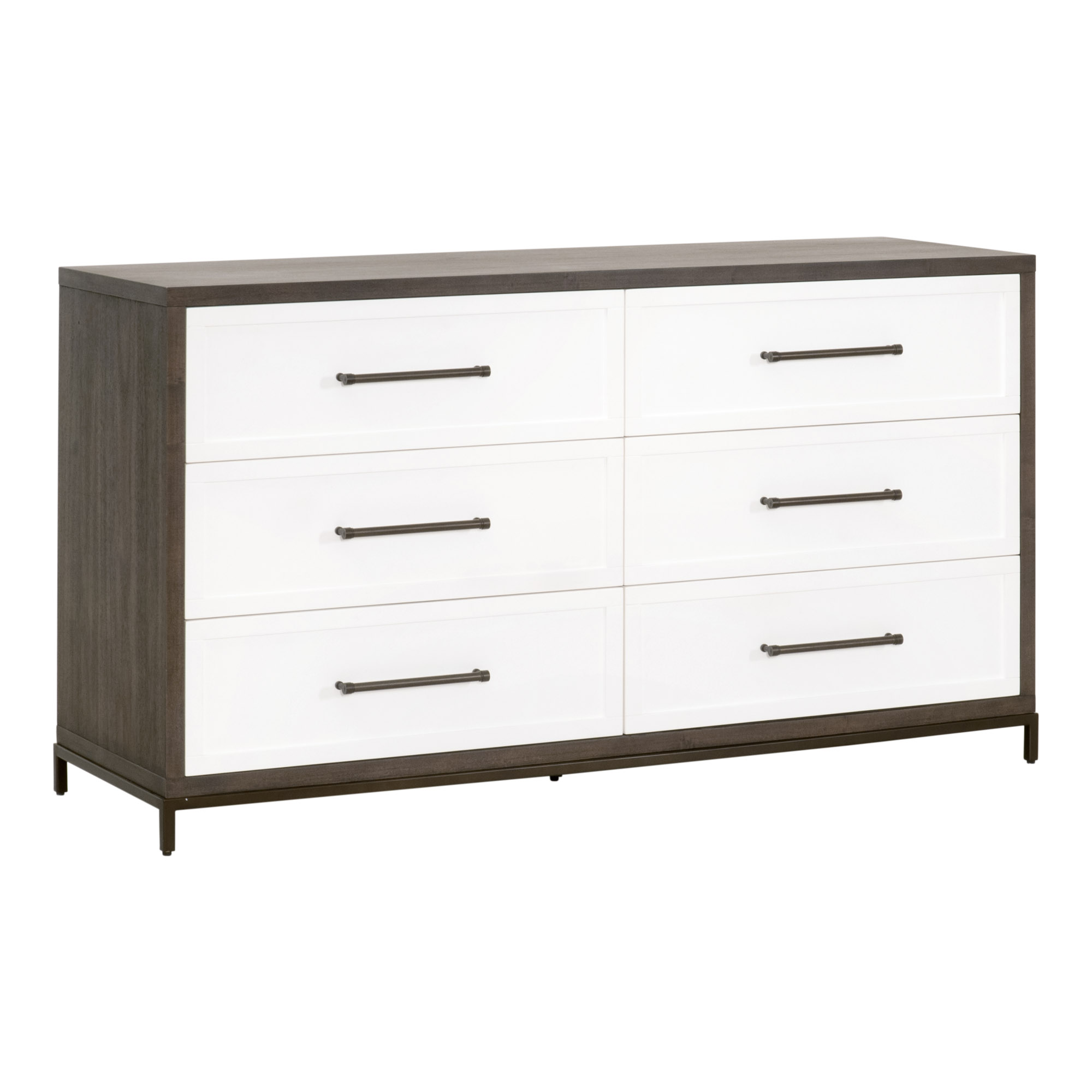 Essentials - Wrenn 6-Drawer Double Dresser in Burnished Brown Acacia, Matte White, Antique Bronze