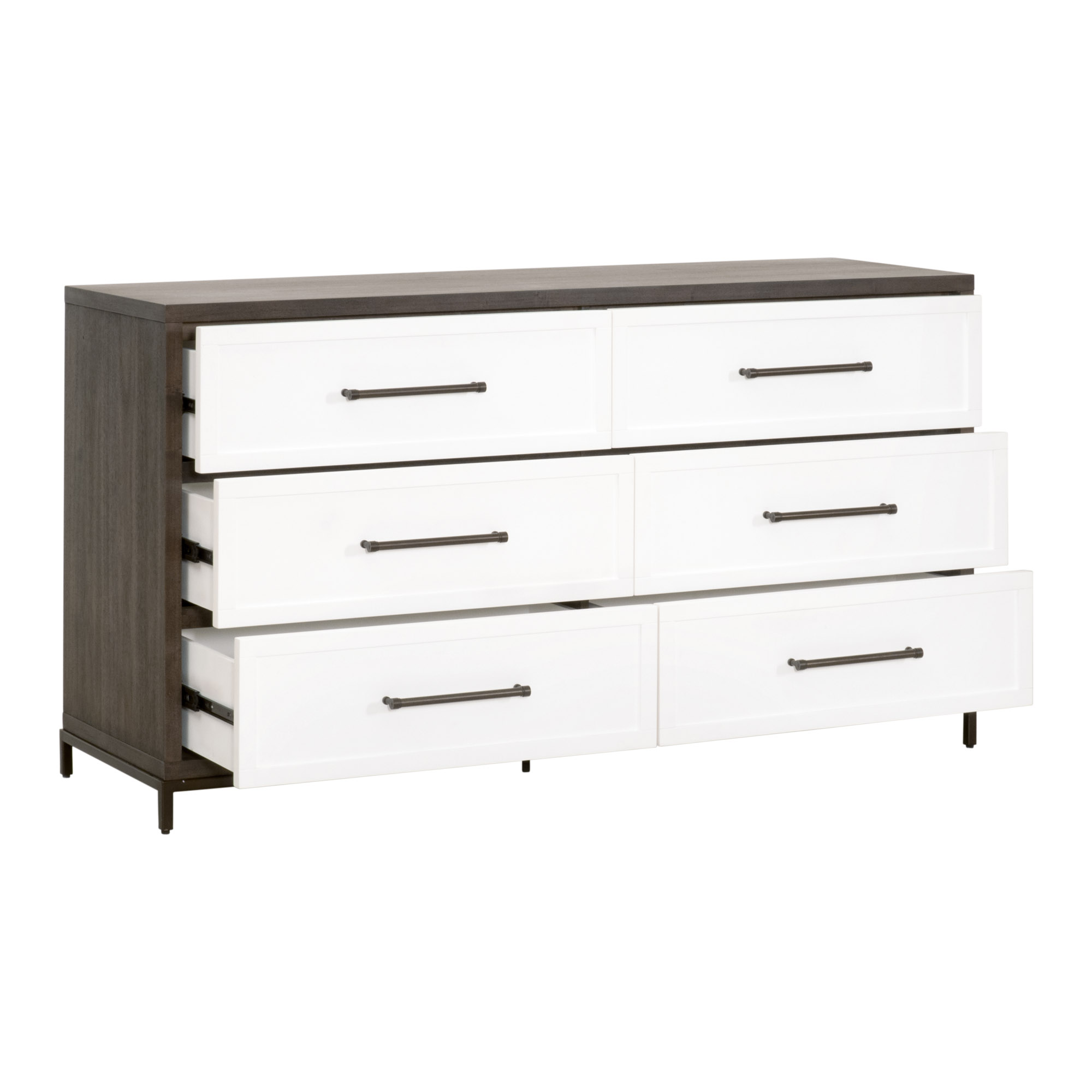 Essentials - Wrenn 6-Drawer Double Dresser in Burnished Brown Acacia, Matte White, Antique Bronze