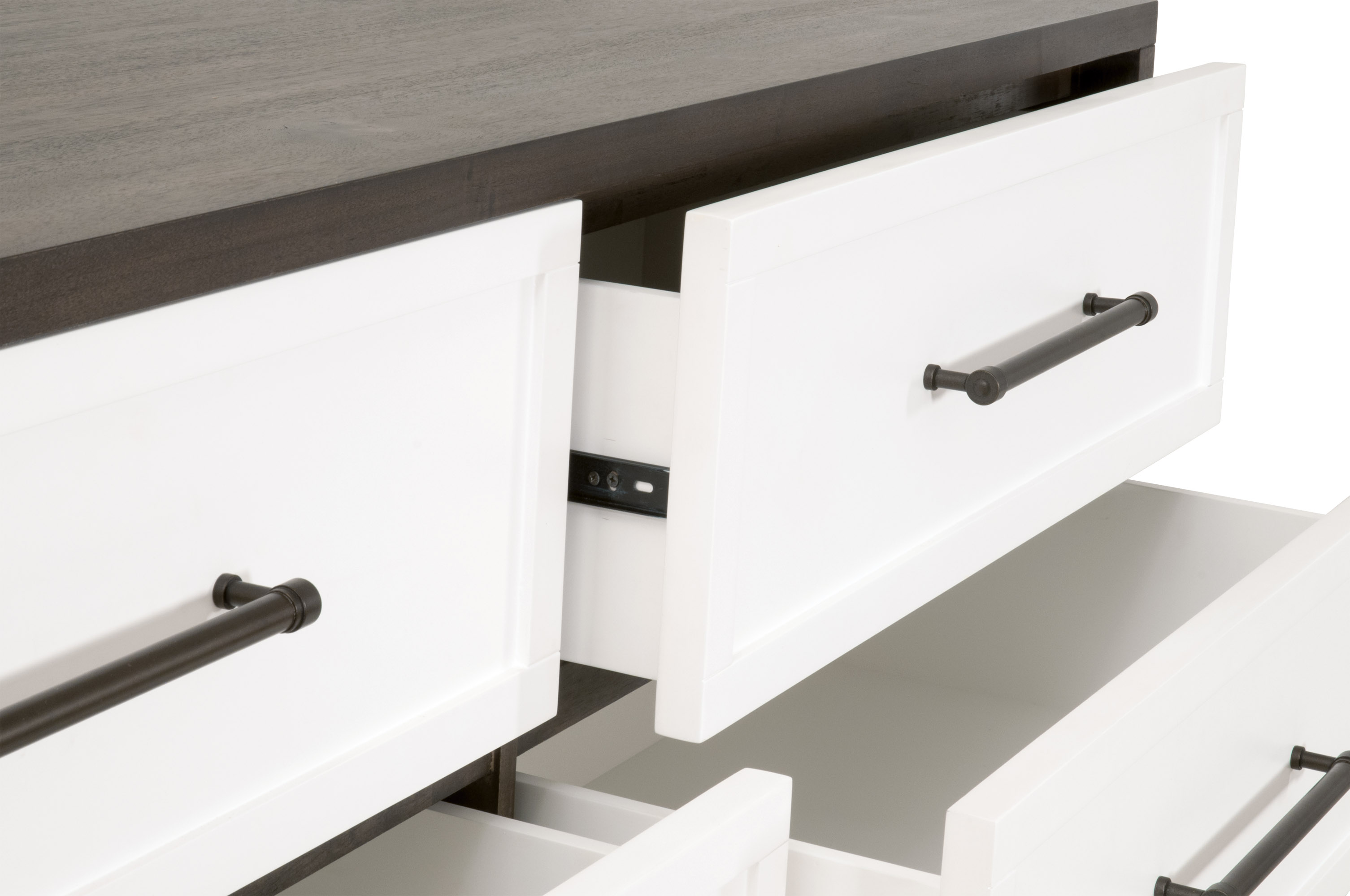 Essentials - Wrenn 6-Drawer Double Dresser in Burnished Brown Acacia, Matte White, Antique Bronze