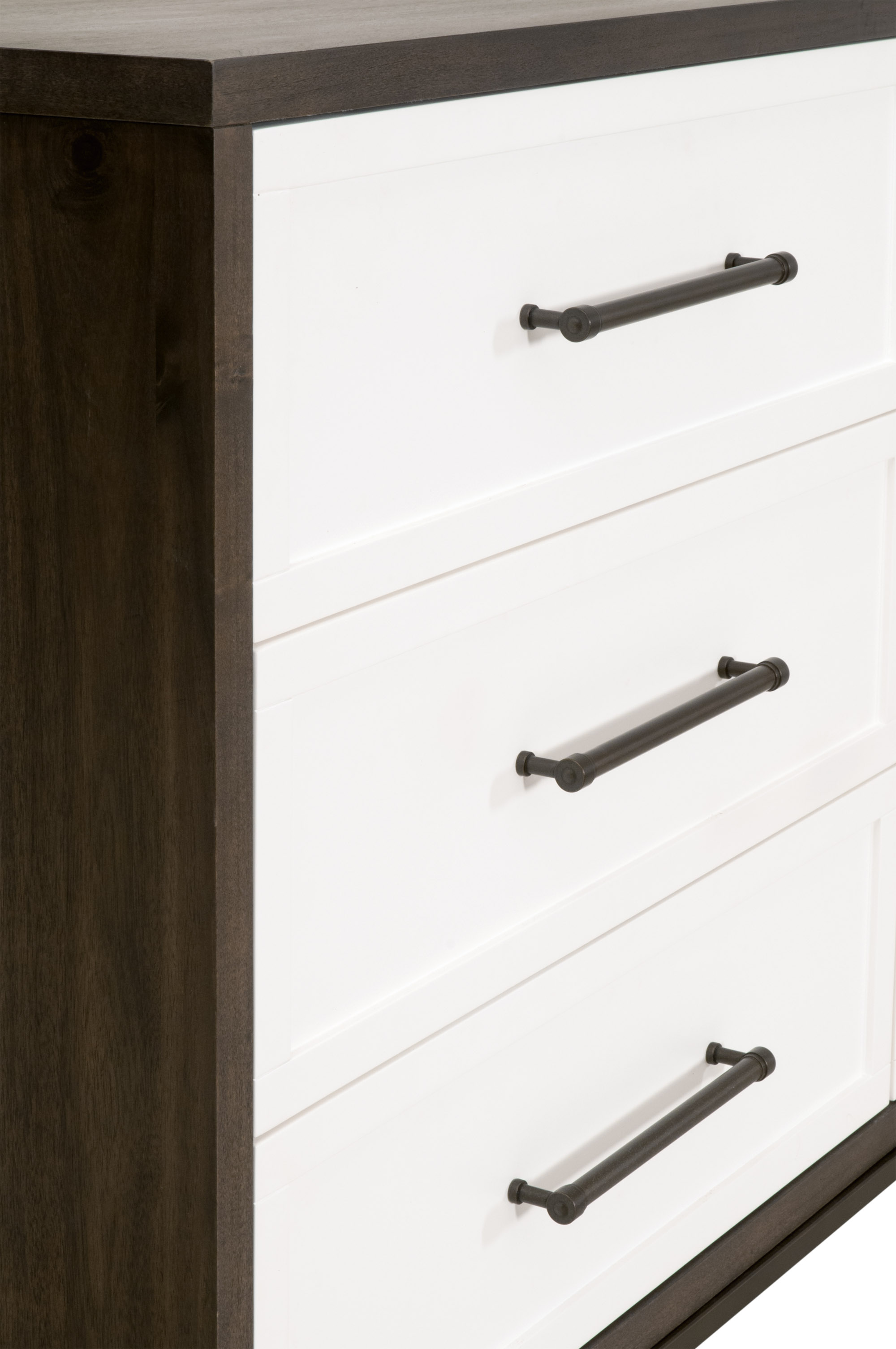 Essentials - Wrenn 6-Drawer Double Dresser in Burnished Brown Acacia, Matte White, Antique Bronze