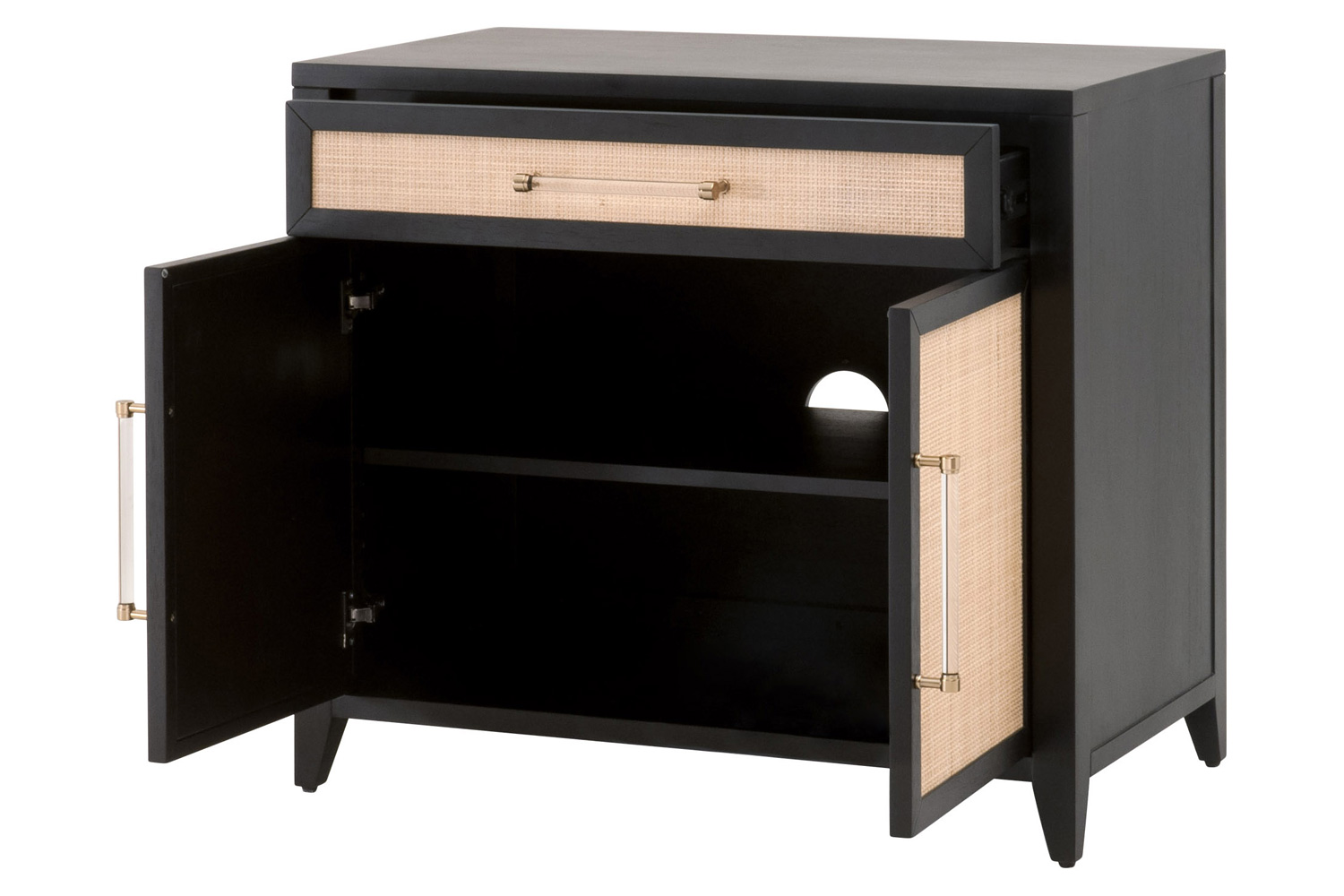 Essentials Holland Media Chest - Brushed Black Natural Rattan
