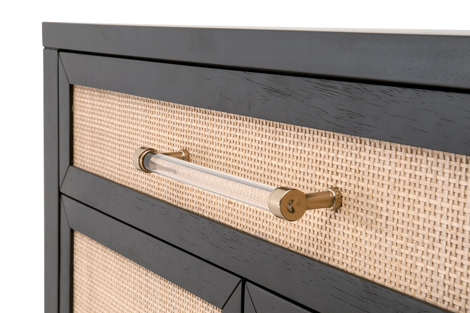 Essentials Holland Media Chest - Brushed Black Natural Rattan