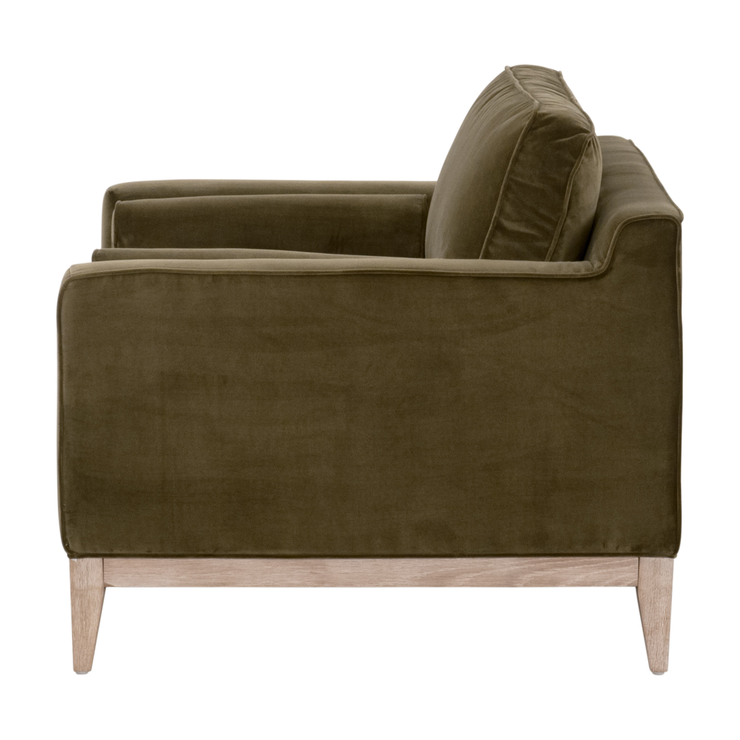 Essentials Parker Post Modern Sofa Chair - Olive Velvet, Natural Gray Oak