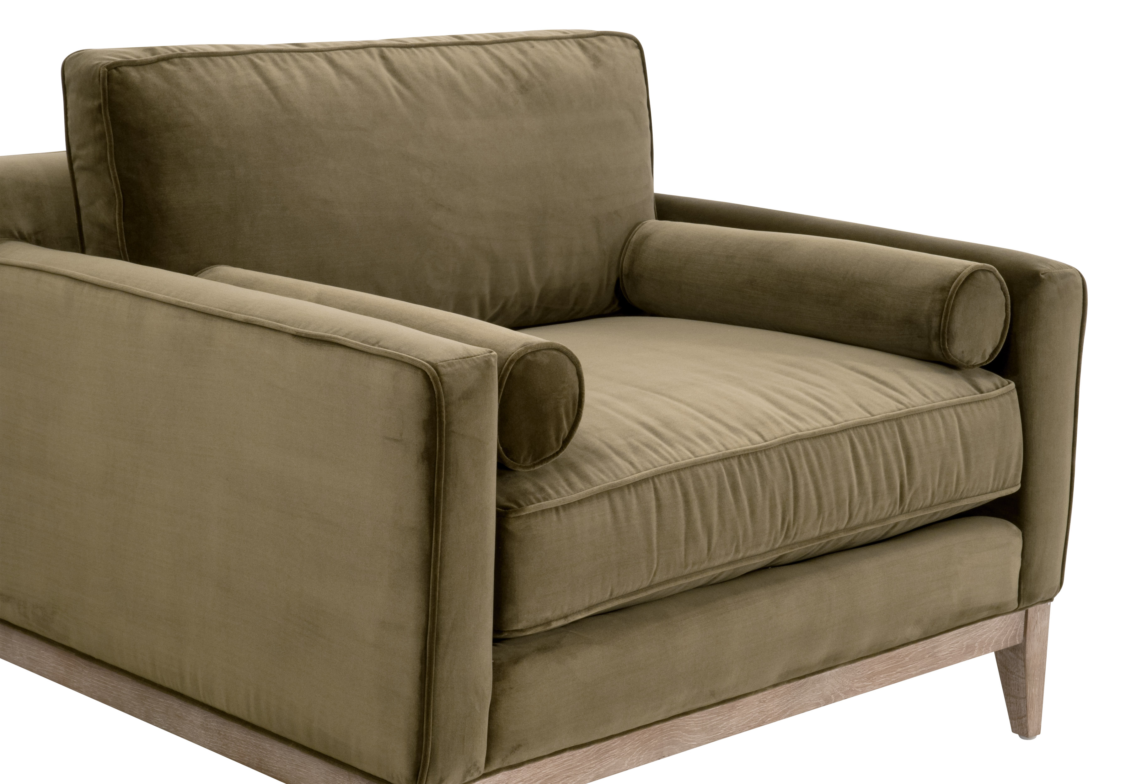 Essentials Parker Post Modern Sofa Chair - Olive Velvet, Natural Gray Oak