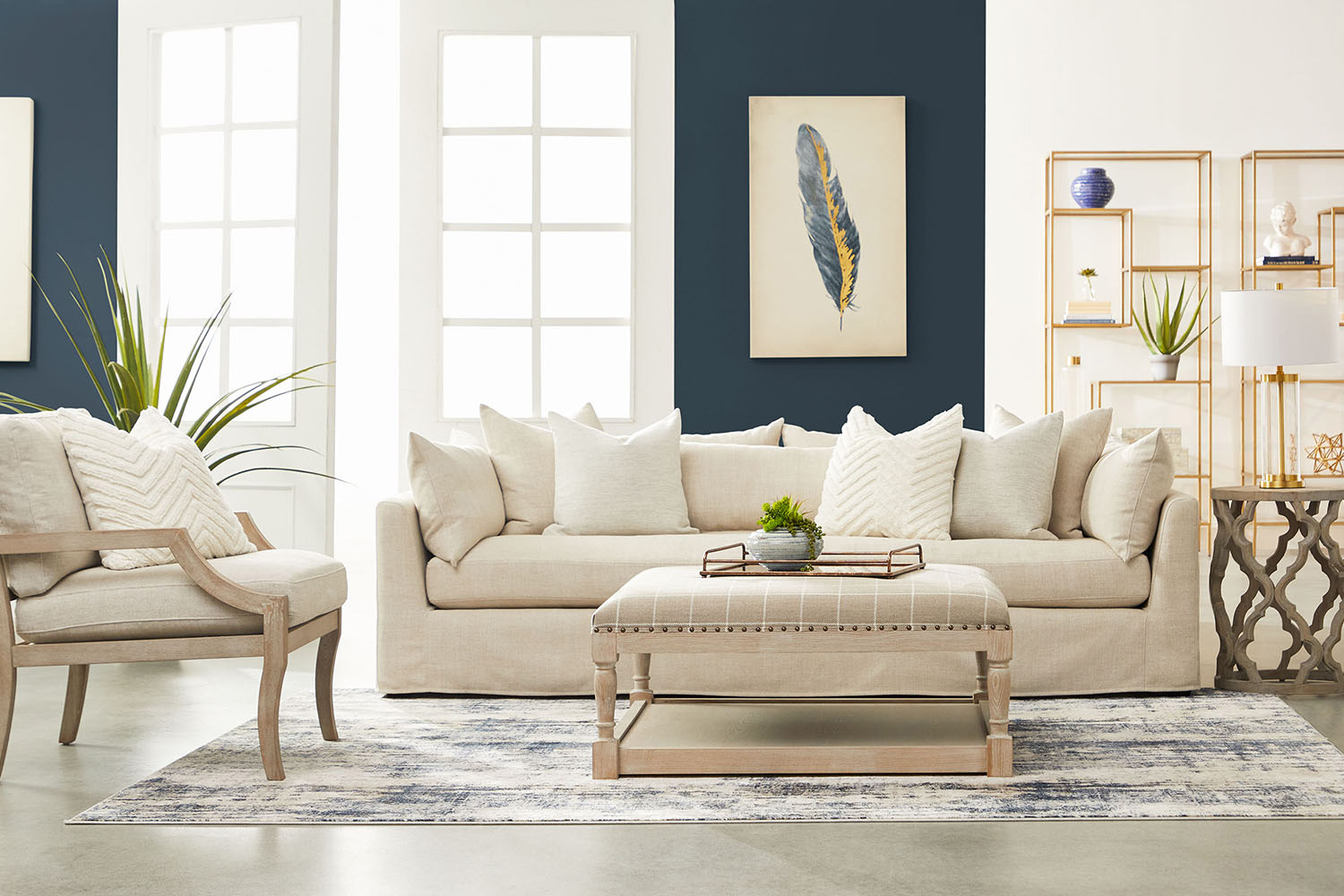 Essentials - Haven 96" Lounge Slipcover Sofa in Bisque