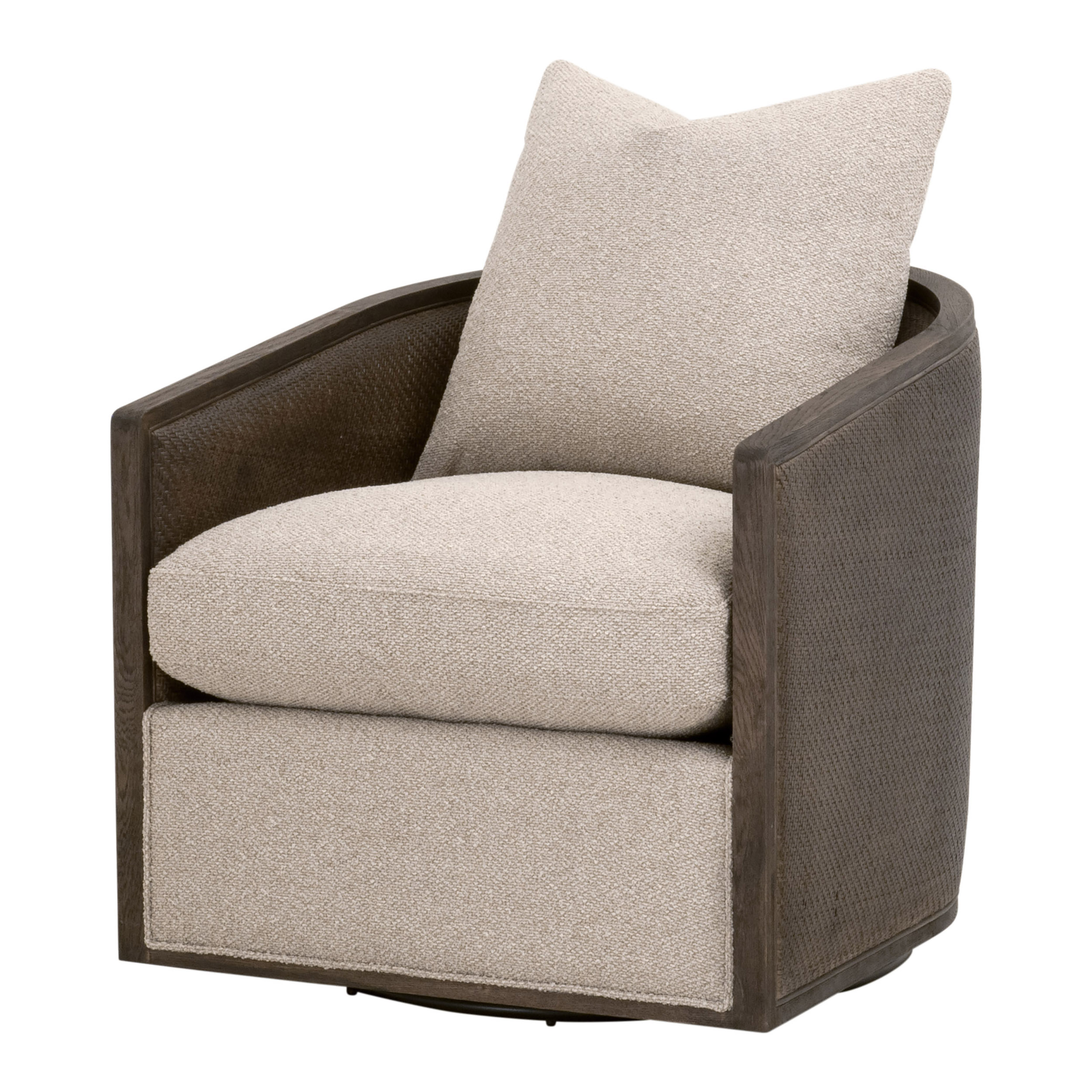 Essentials McGuire Swivel Club Chair - LiveSmart Gellar-Jute, Matte Brown Oak/Cane
