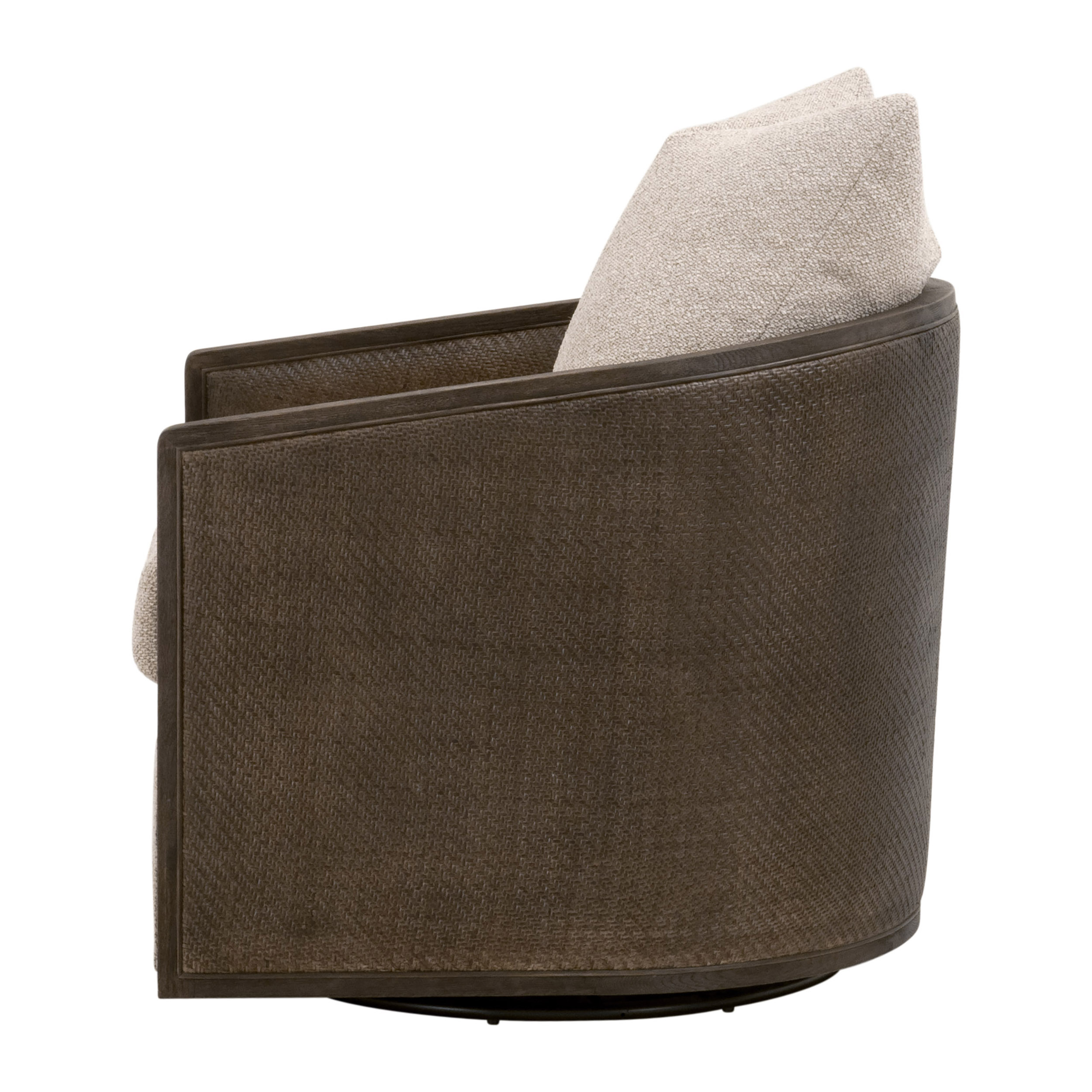 Essentials McGuire Swivel Club Chair - LiveSmart Gellar-Jute, Matte Brown Oak/Cane