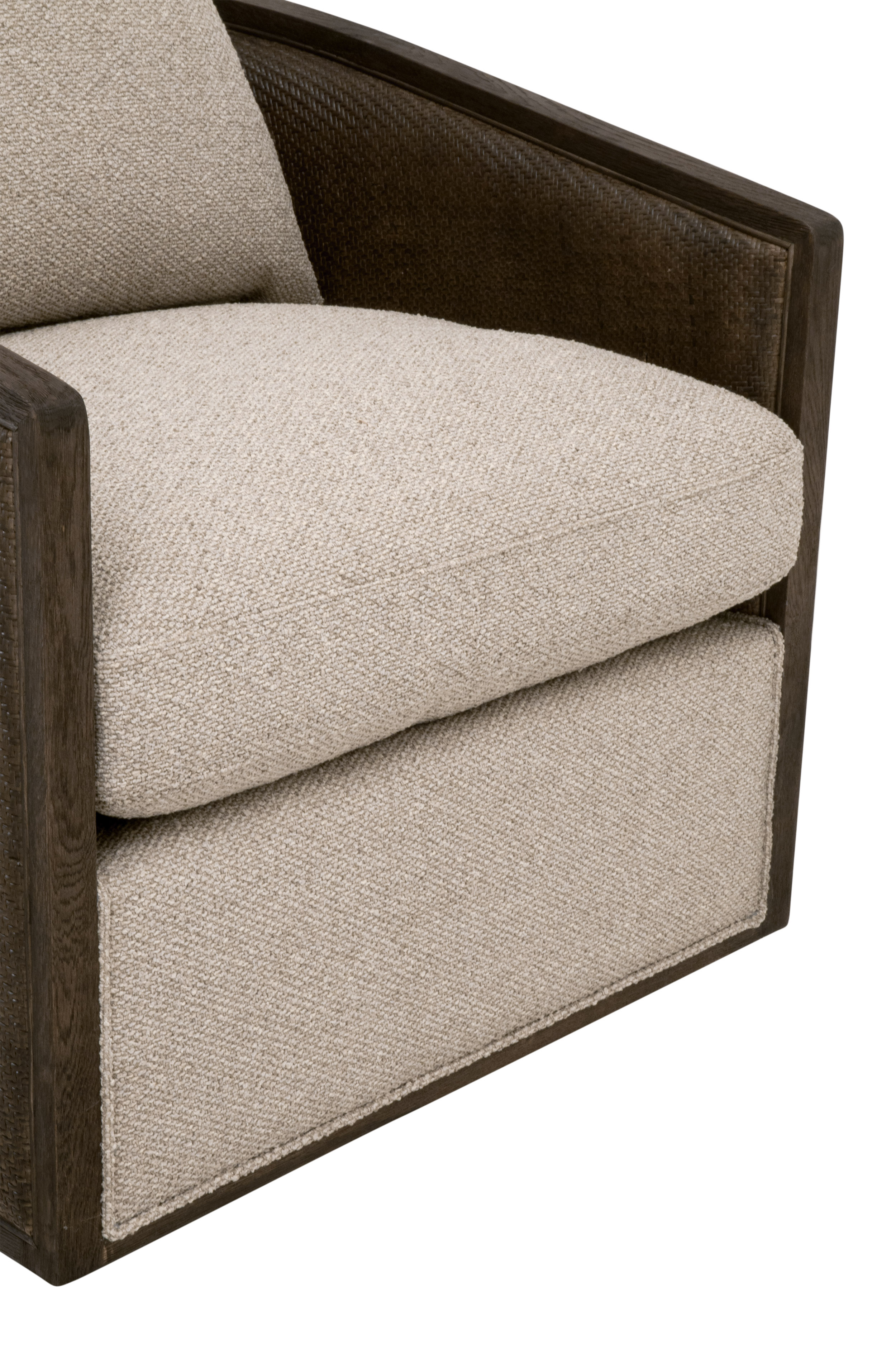 Essentials McGuire Swivel Club Chair - LiveSmart Gellar-Jute, Matte Brown Oak/Cane