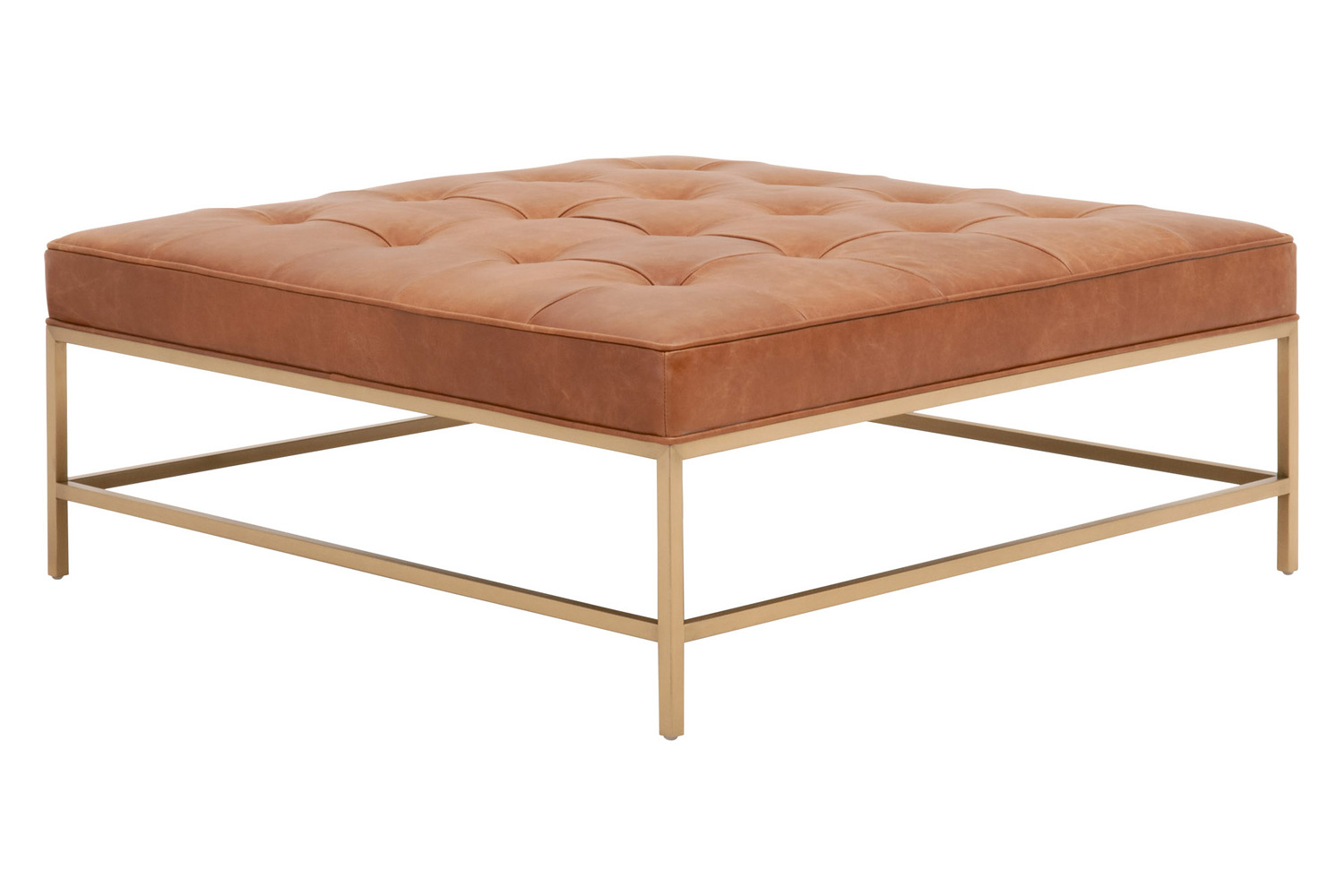 Essentials Brule Upholstered Coffee Table - Whiskey Brown Brushed Brass