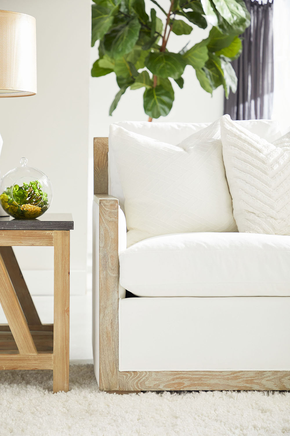Essentials - Manhattan 85" Wood Trim Sofa in LiveSmart Peyton Pearl Natural Gray