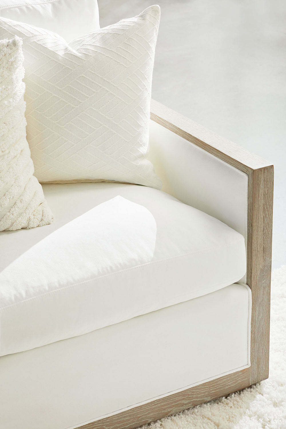 Essentials - Manhattan 85" Wood Trim Sofa in LiveSmart Peyton Pearl Natural Gray