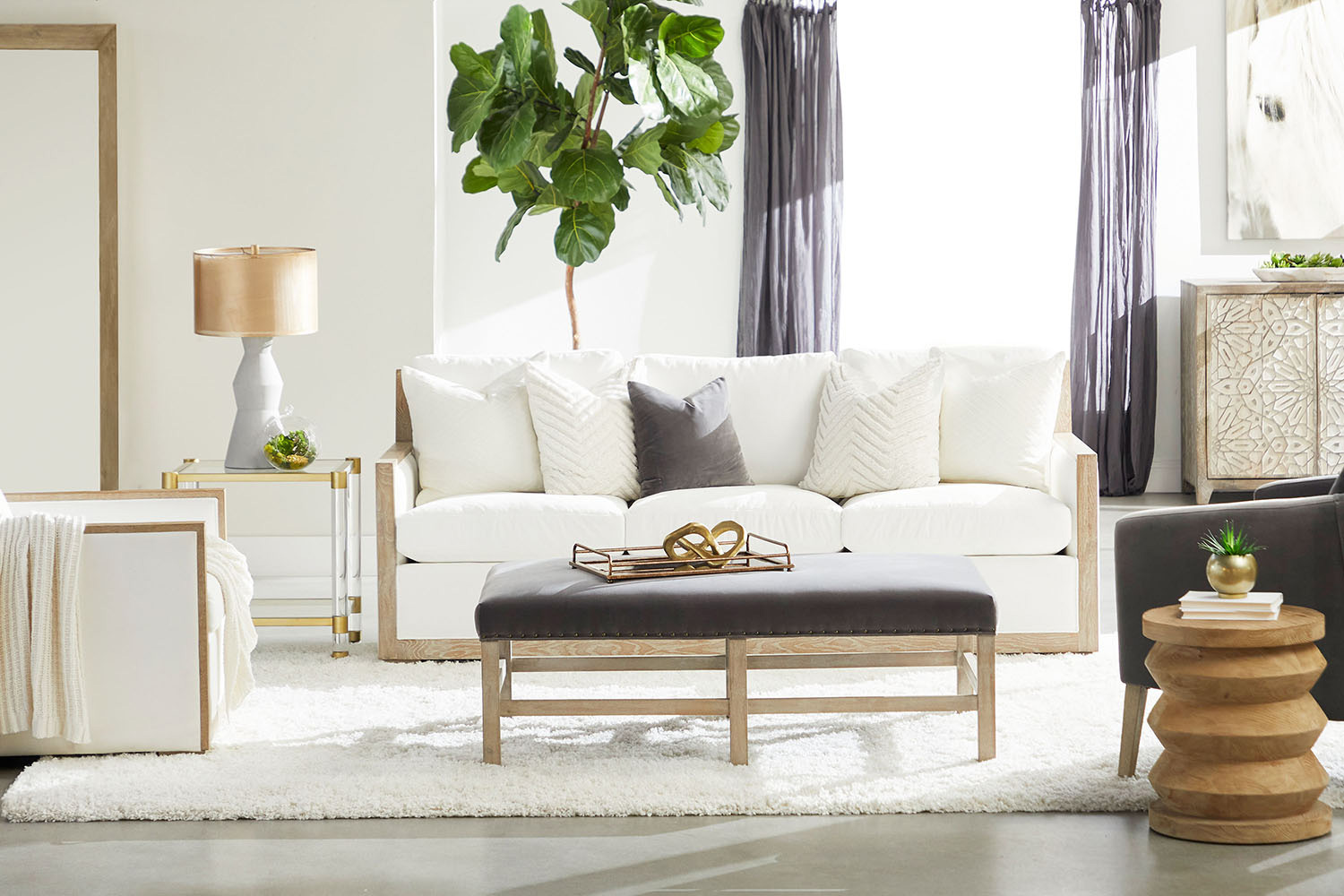 Essentials - Manhattan 85" Wood Trim Sofa in LiveSmart Peyton Pearl Natural Gray