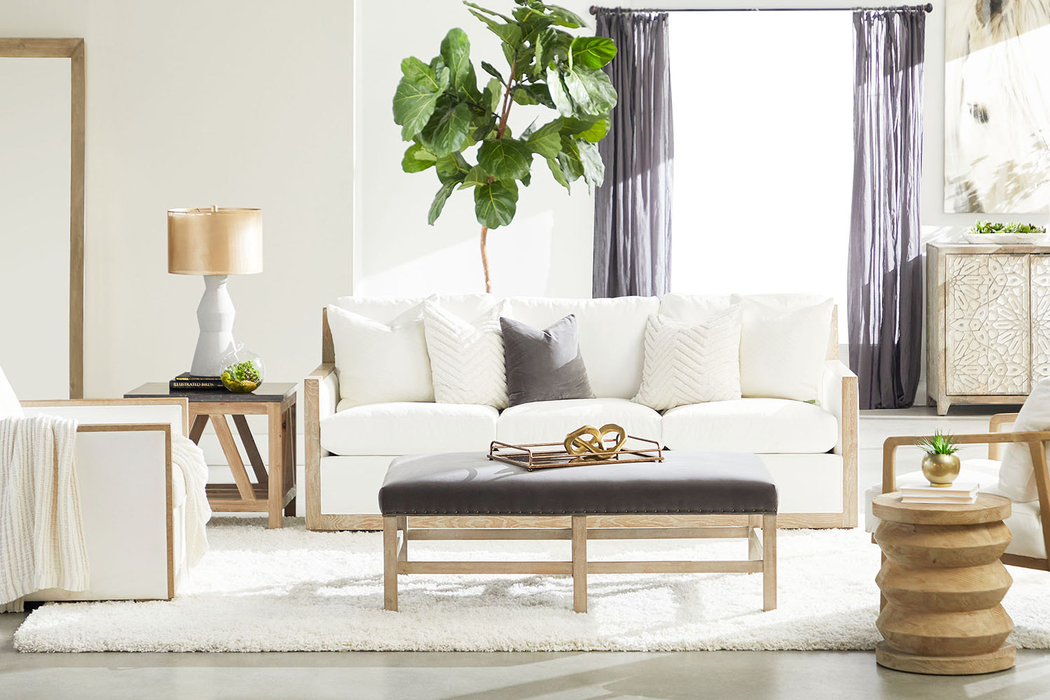 Essentials - Manhattan 85" Wood Trim Sofa in LiveSmart Peyton Pearl Natural Gray