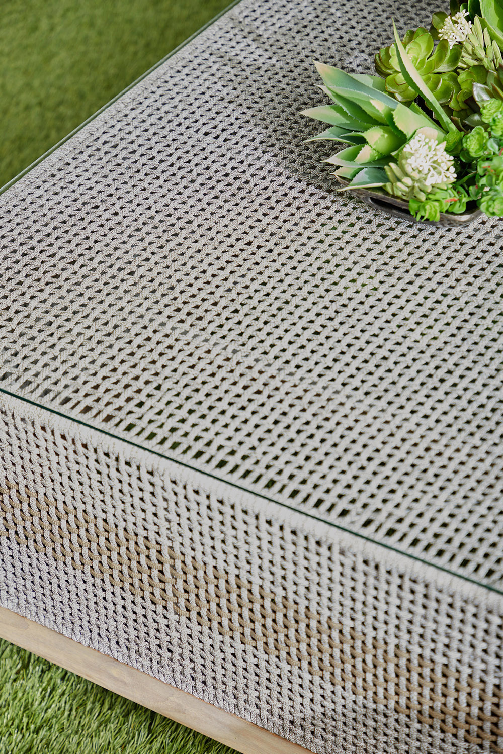 Essentials - Woven Tapestry Outdoor Coffee Table in Taupe