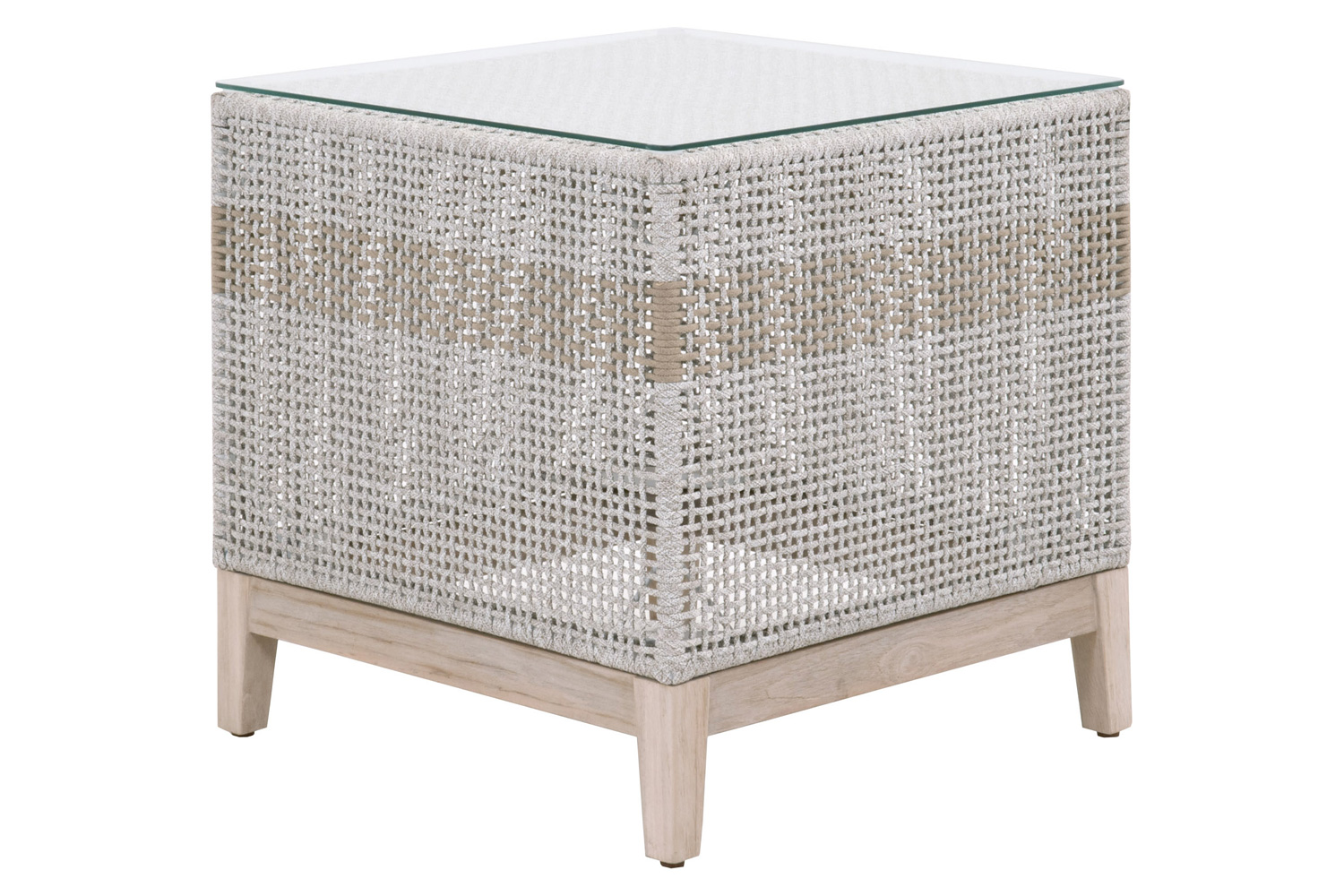 Essentials - Woven Tapestry Outdoor End Table in Taupe