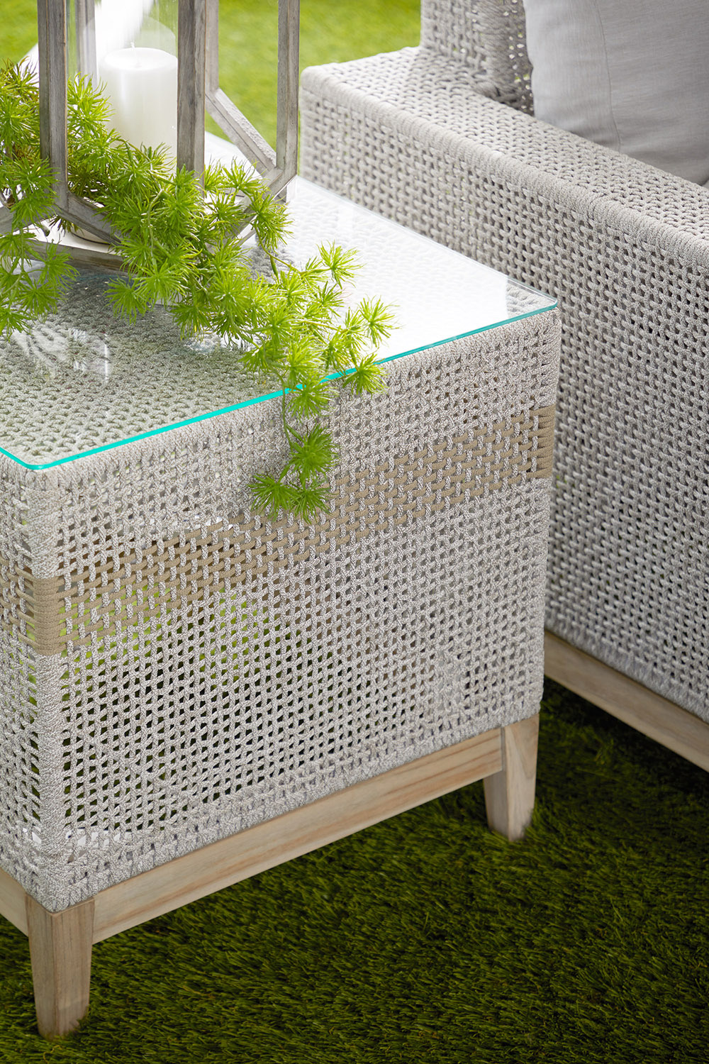 Essentials - Woven Tapestry Outdoor End Table in Taupe