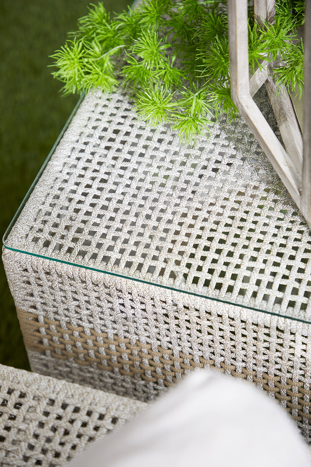 Essentials - Woven Tapestry Outdoor End Table in Taupe