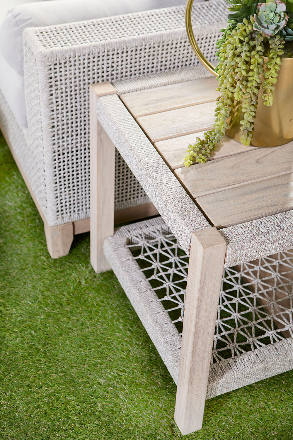 Essentials - Woven Wrap Outdoor End Table in Taupe