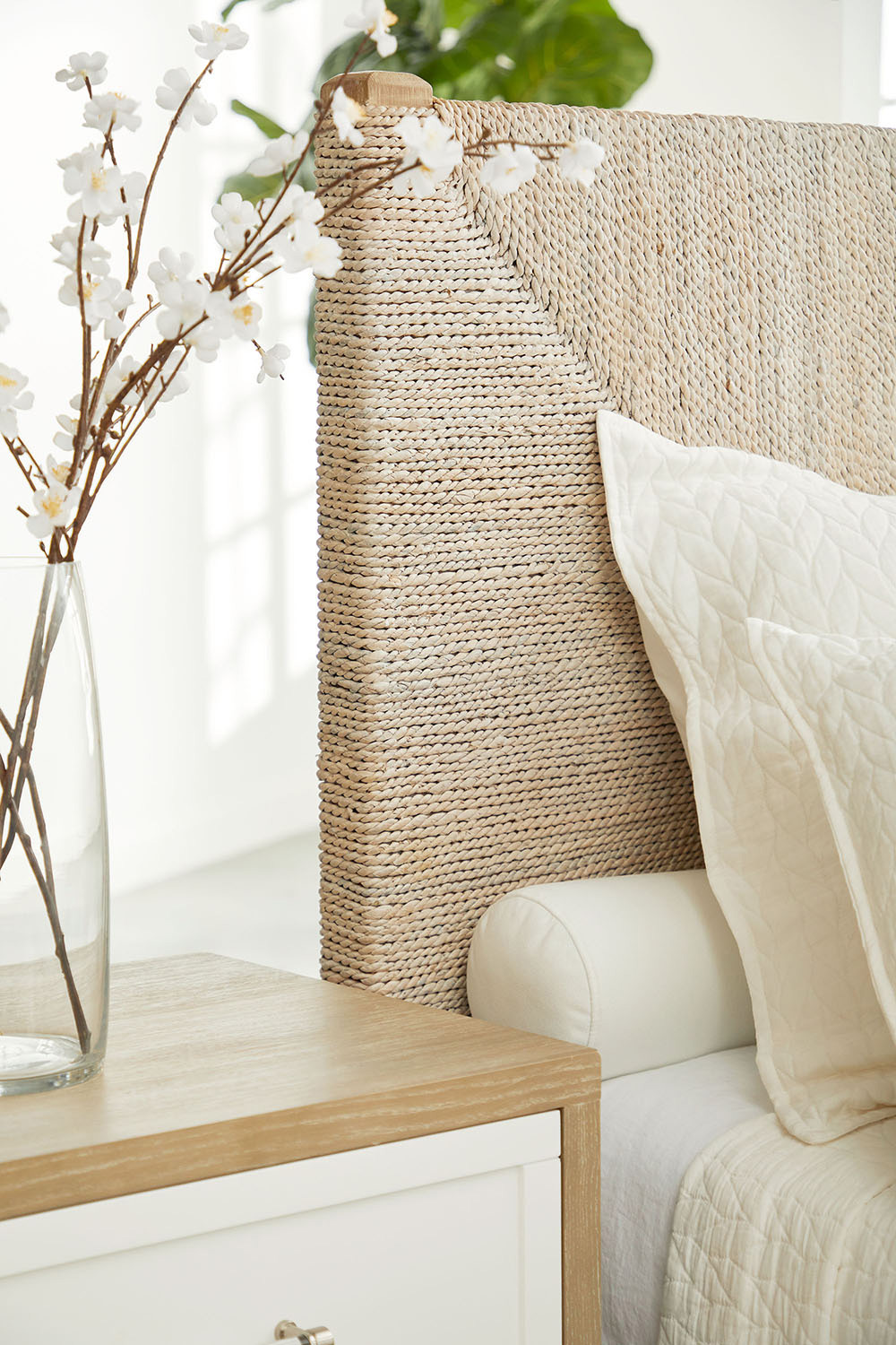 Essentials Woven Malay Queen Bed - White Wash Natural Gray