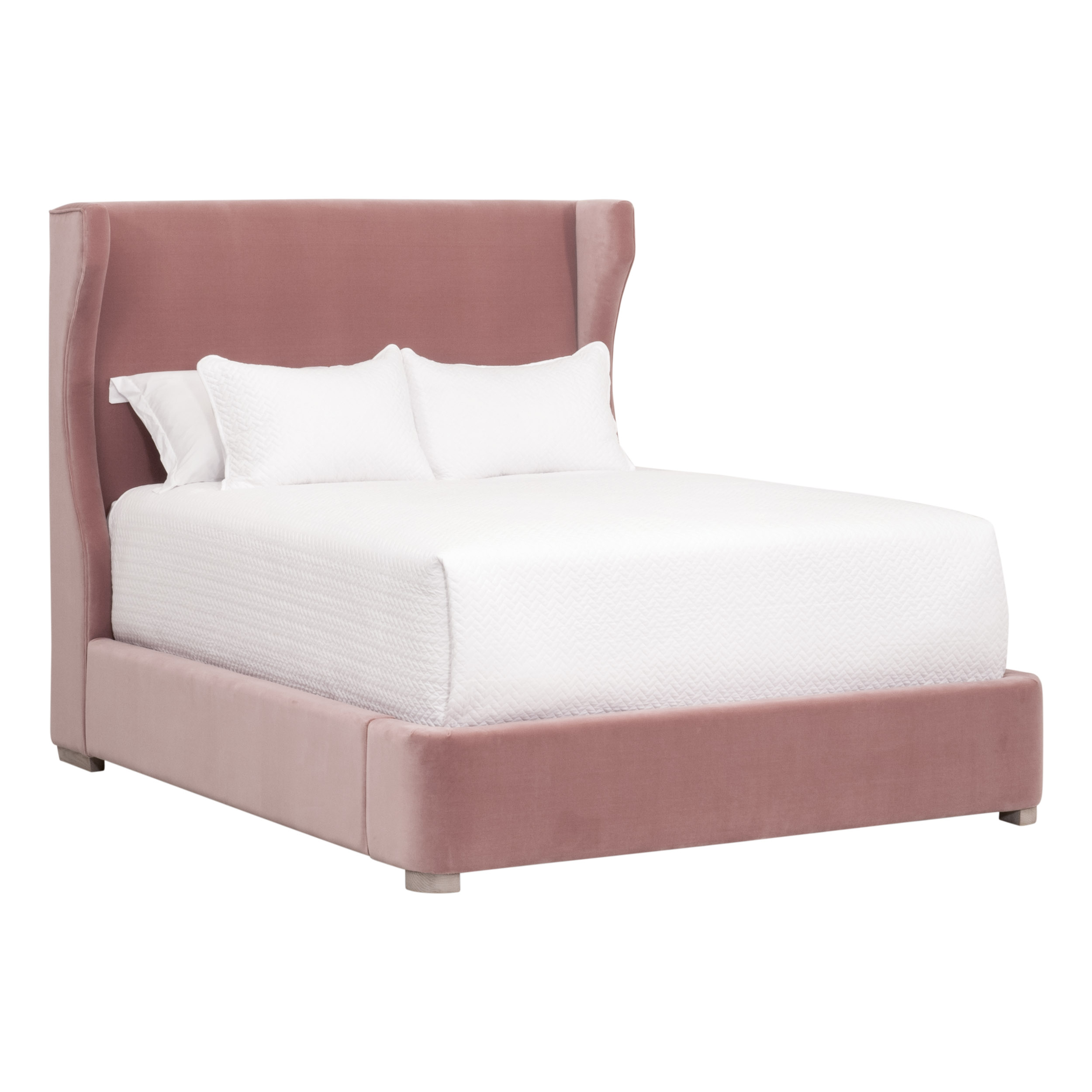 Essentials Balboa Queen Bed - Petal Velvet, Natural Gray Oak