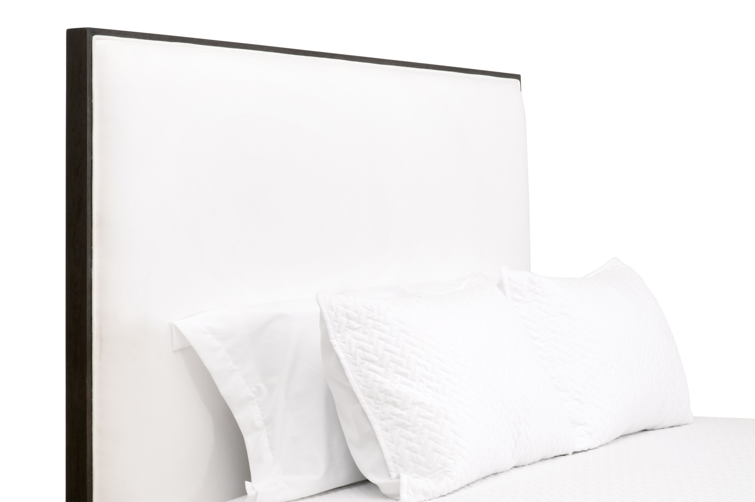 Essentials Tailor California King Size Upholstered Bed - LiveSmart Peyton-Pearl, Matte Brown Oak
