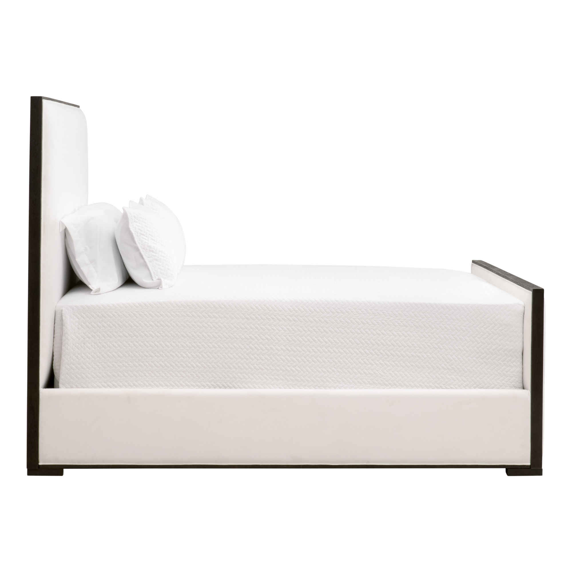 Essentials Tailor King Size Upholstered Bed - LiveSmart Peyton-Pearl, Matte Brown Oak