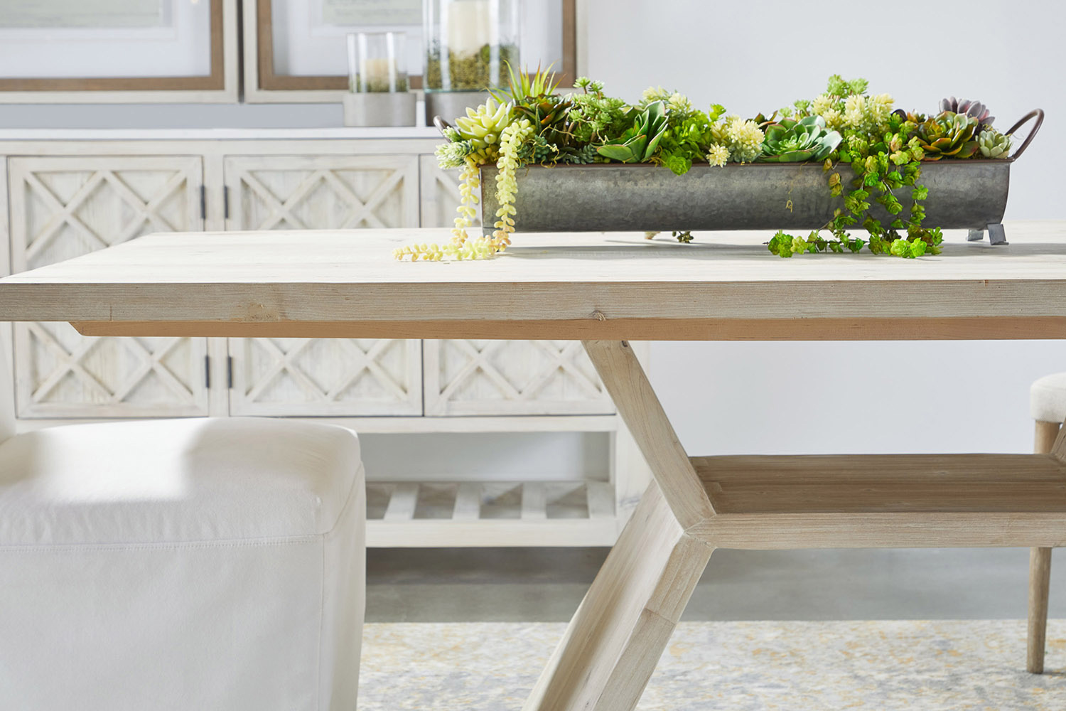 Essentials - Bella Antique Bridge Dining Table in White Wash Pine