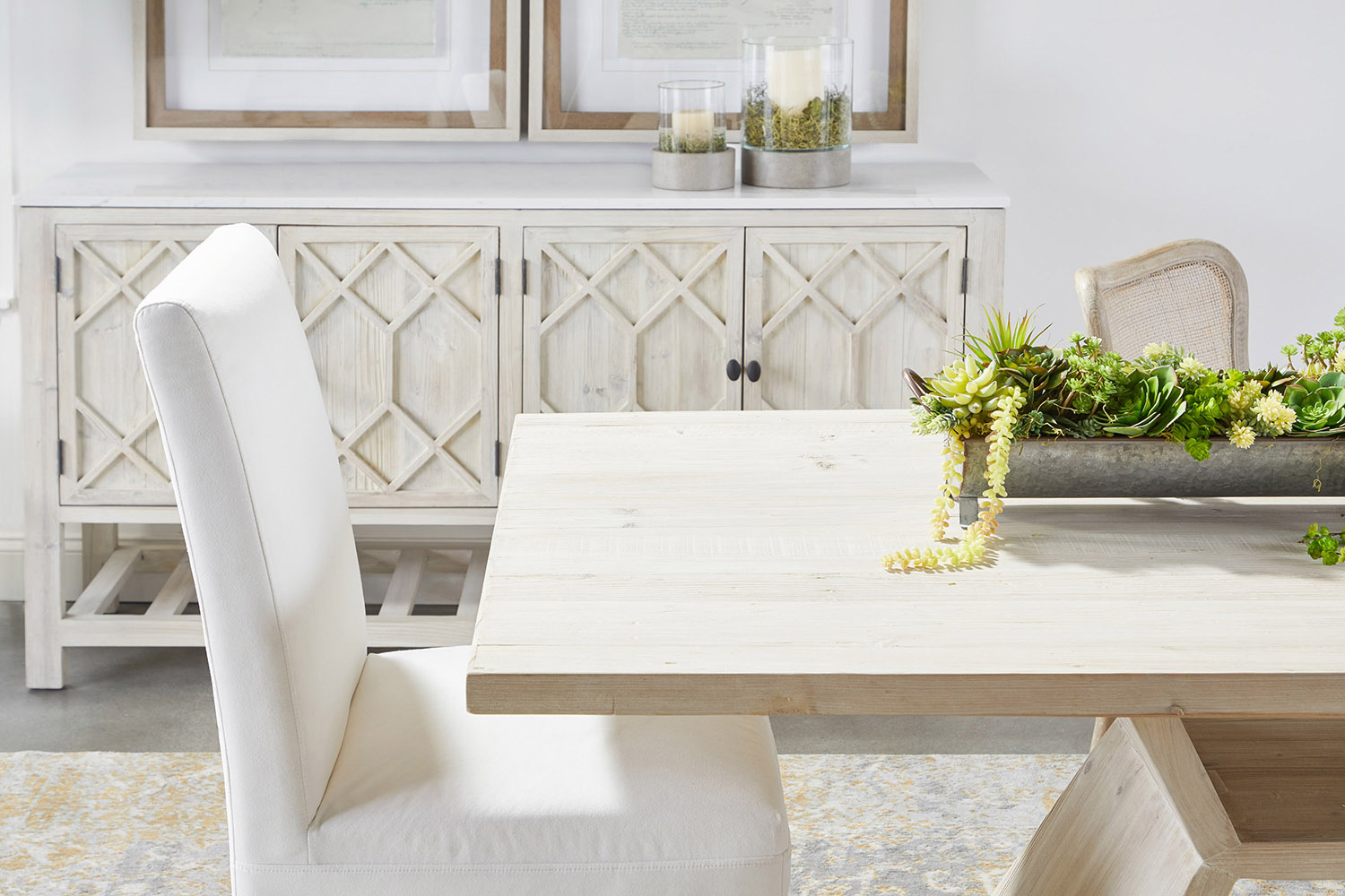 Essentials - Bella Antique Bridge Dining Table in White Wash Pine